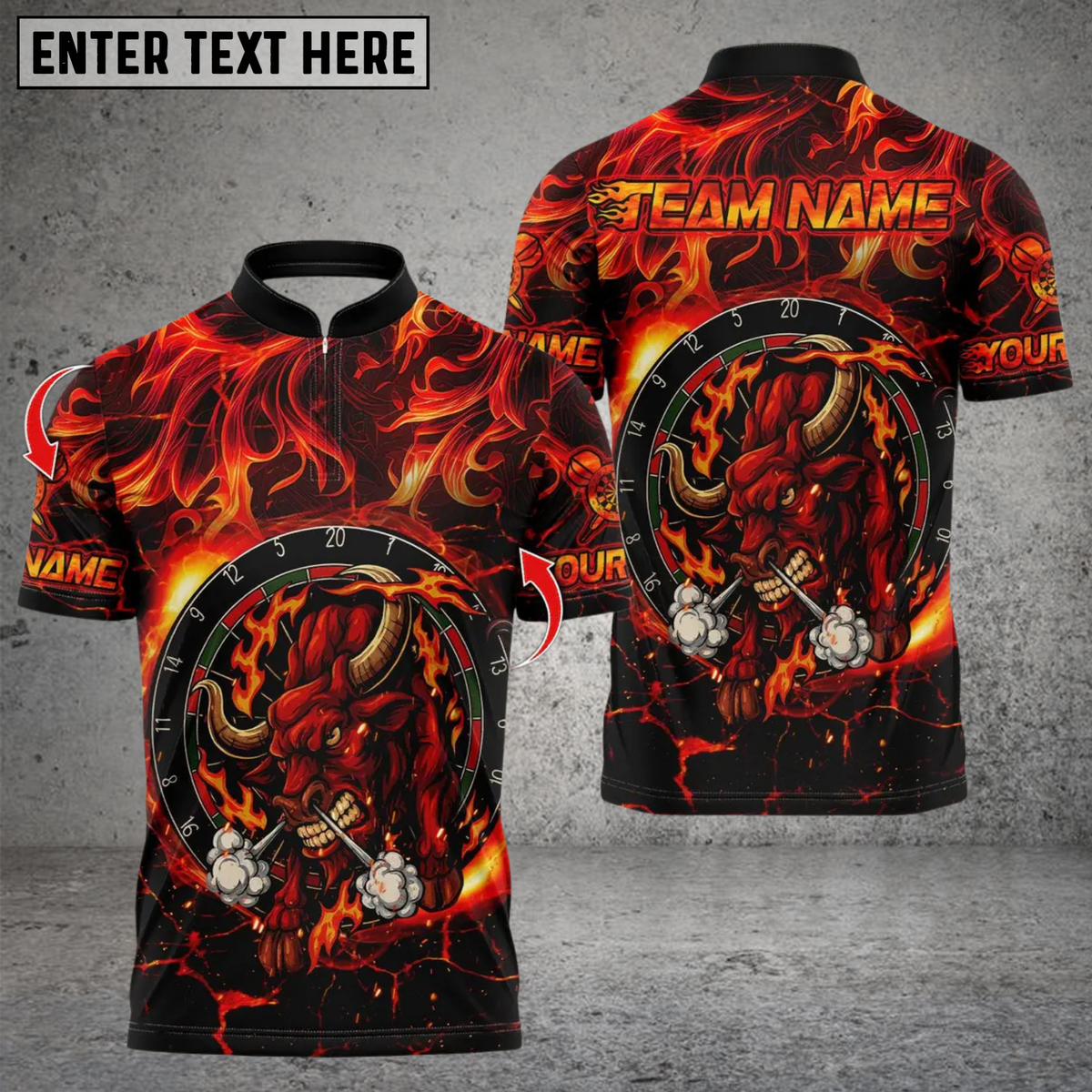 Blisscorners Darts Fire Red Bull Design Multicolor Customized Name, Team Name 3D Shirts