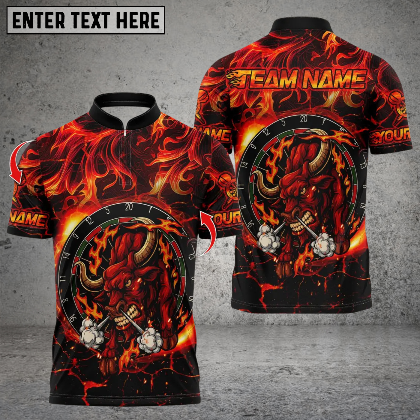 Blisscorners Darts Fire Red Bull Design Multicolor Customized Name, Team Name 3D Shirts