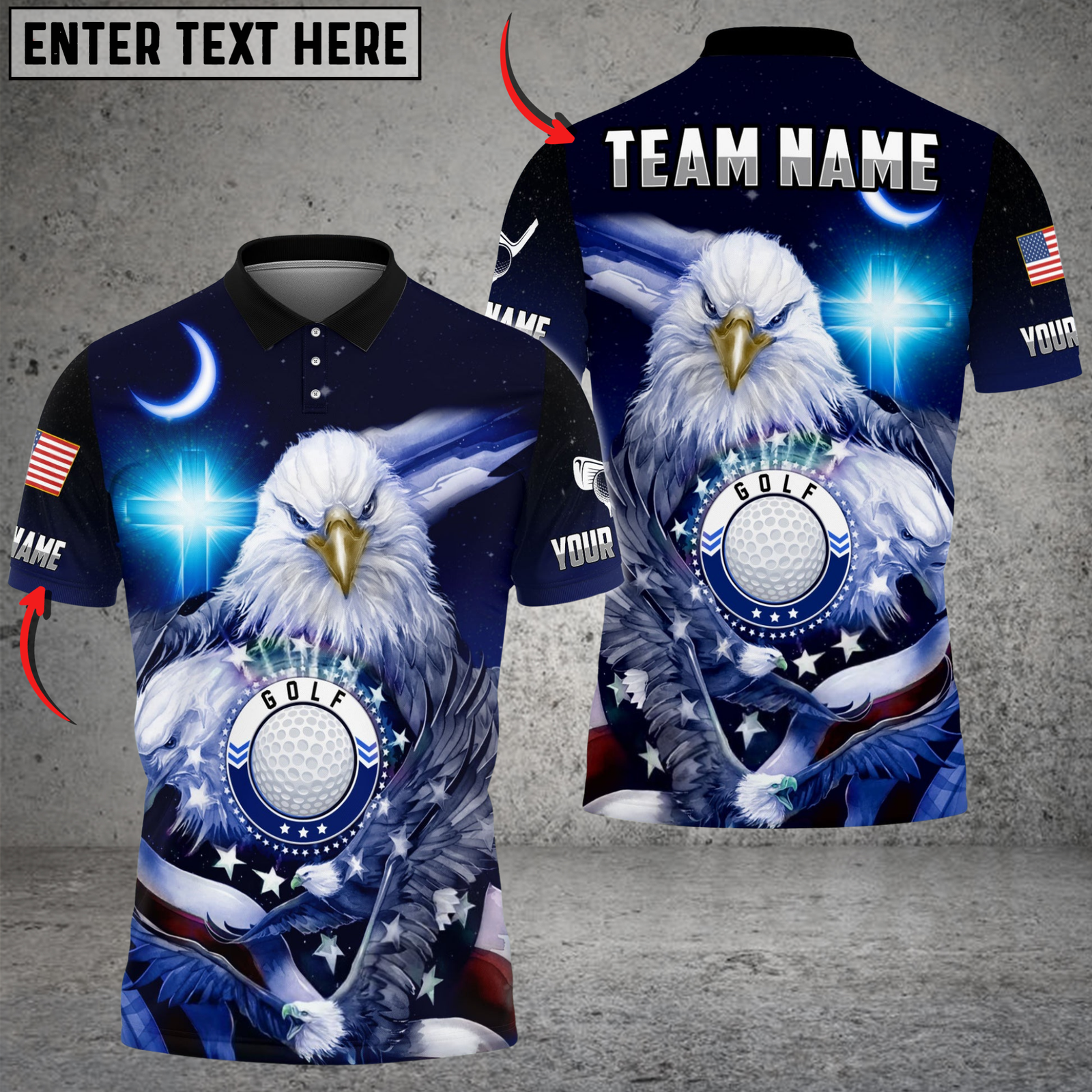 Blisscorners Golf Ball Cross Eagle USA Flag Multicolor Customized Name, Team Name 3D Shirts