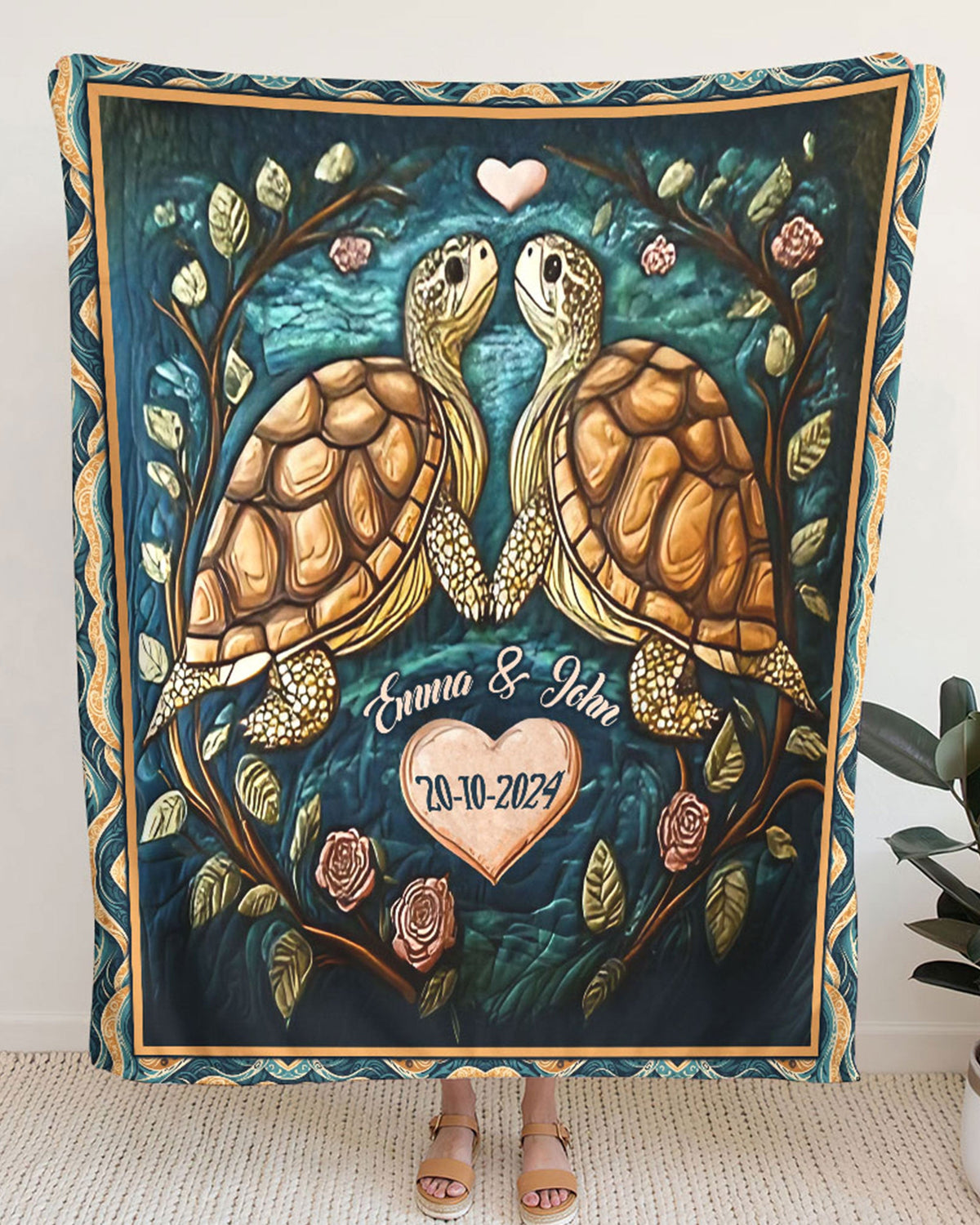 BLISSCORNERS PERSONALIZED COUPLE TURTLE FLEECE BLANKET
