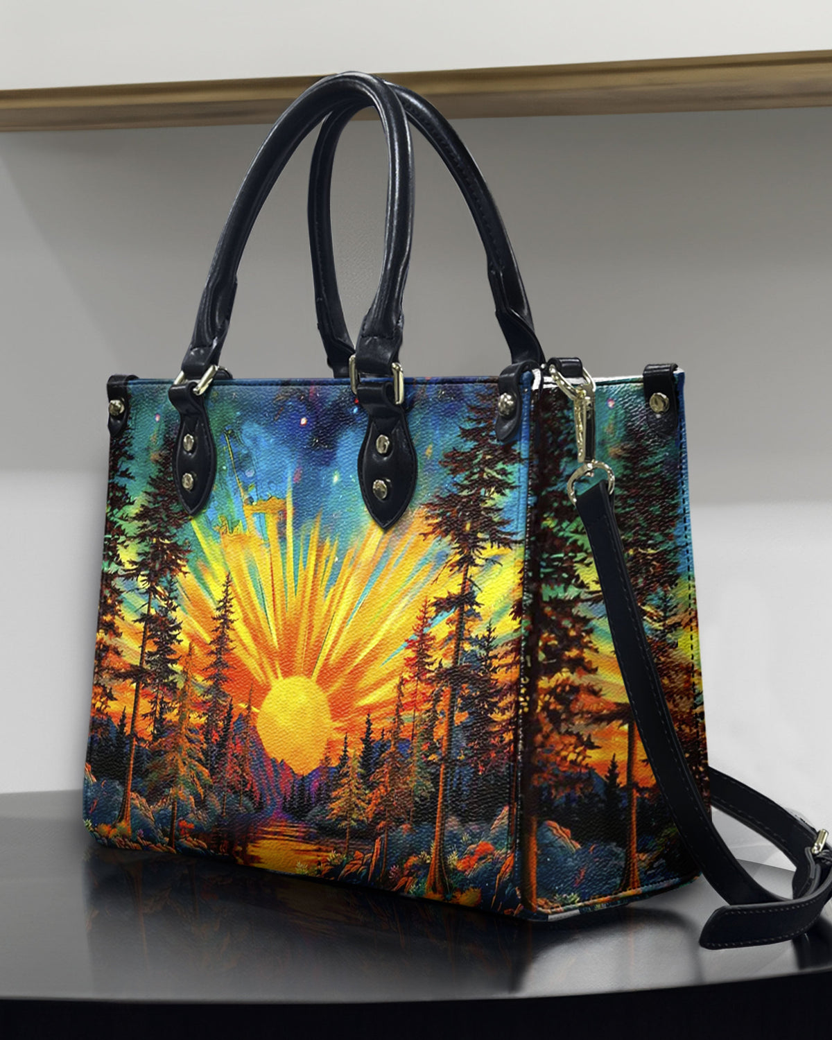 BLISSCORNERS BEAUTIFUL SUN SCENE LEATHER HANDBAG