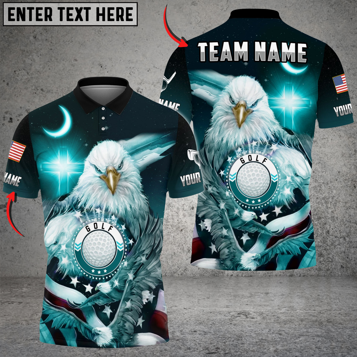Blisscorners Golf Ball Cross Eagle USA Flag Multicolor Customized Name, Team Name 3D Shirts