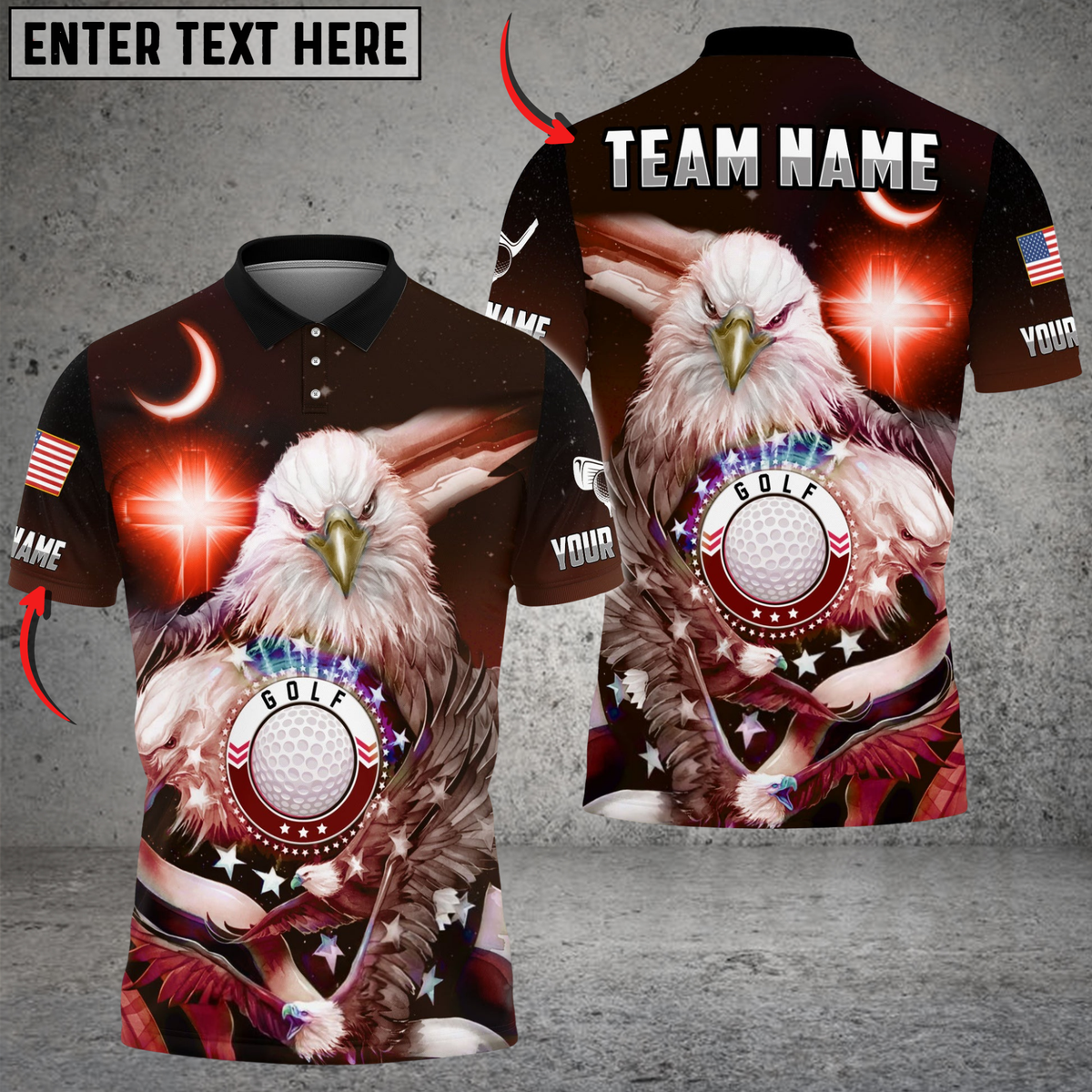 Blisscorners Golf Ball Cross Eagle USA Flag Multicolor Customized Name, Team Name 3D Shirts