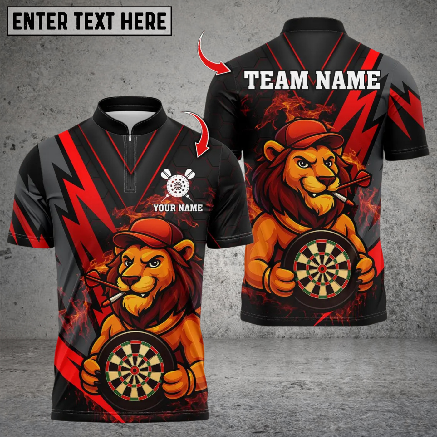 Blisscorners Darts Lion Design Multicolor Customized Name, Team Name 3D Shirts