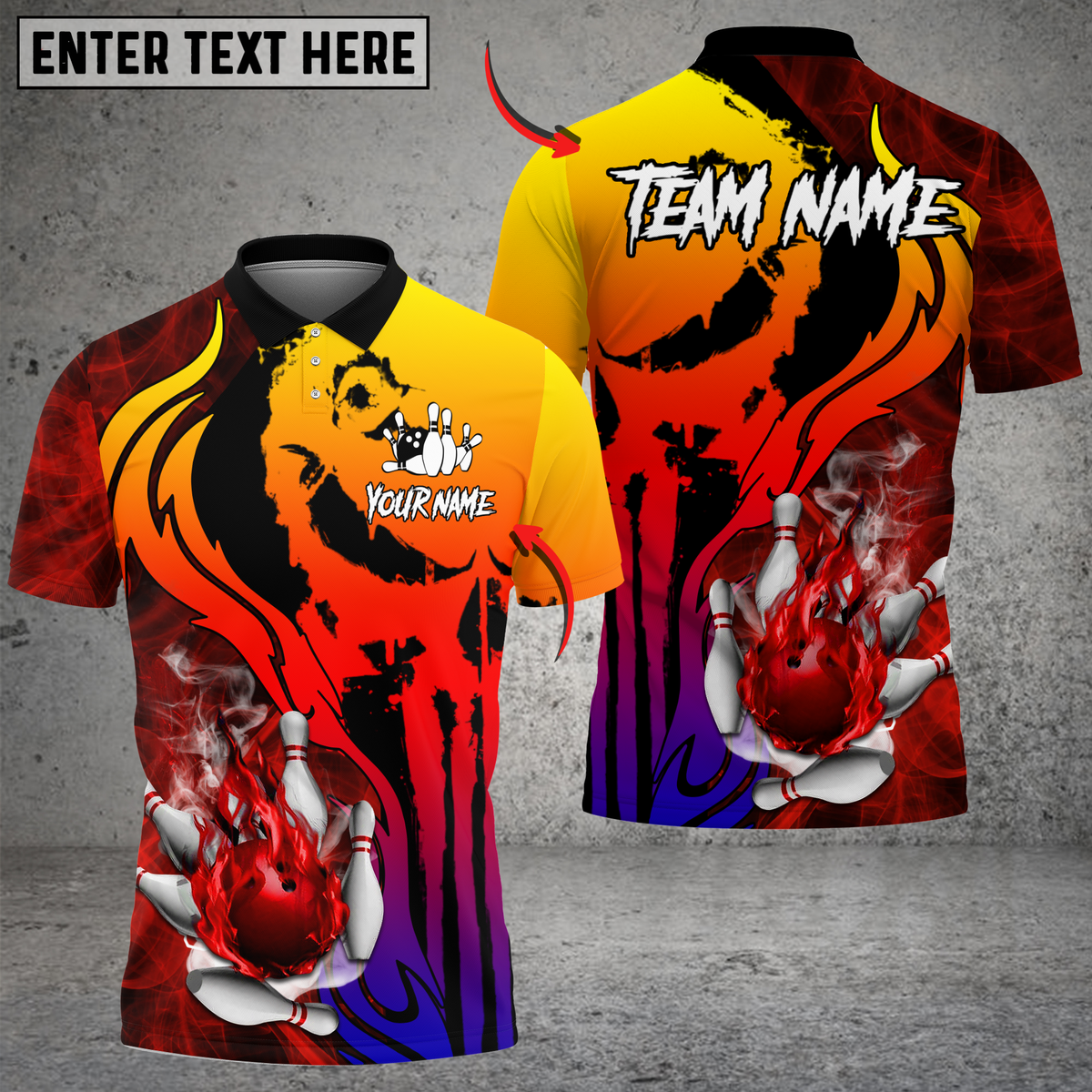 Blisscorners Bowling Fire Flame Punisher Skull Personalized Name 3D Unisex Shirt