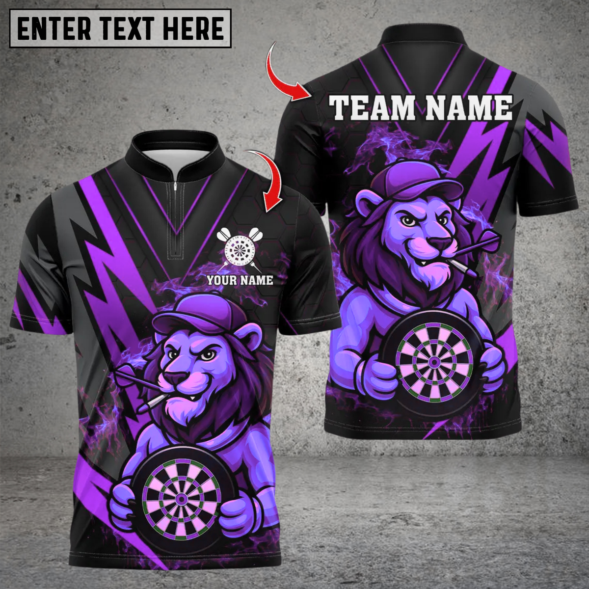Blisscorners Darts Lion Design Multicolor Customized Name, Team Name 3D Shirts