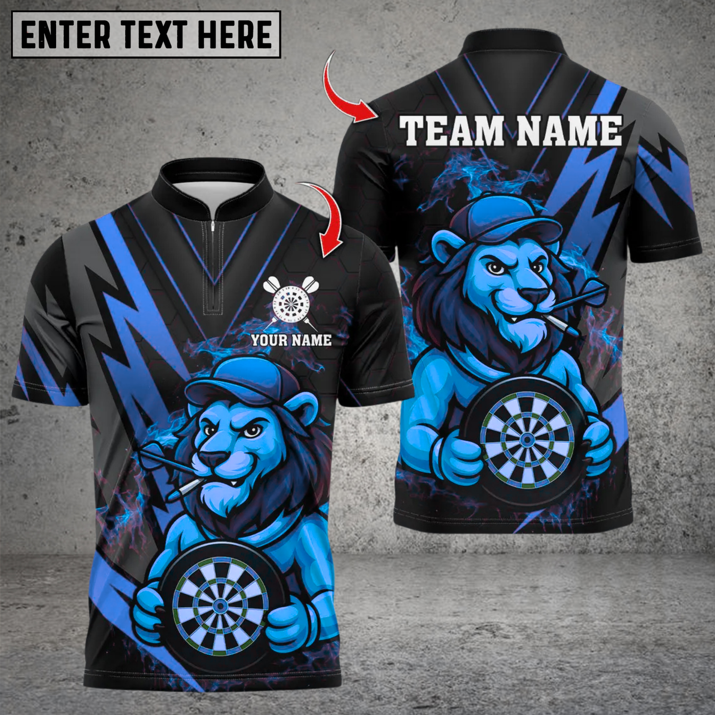 Blisscorners Darts Lion Design Multicolor Customized Name, Team Name 3D Shirts