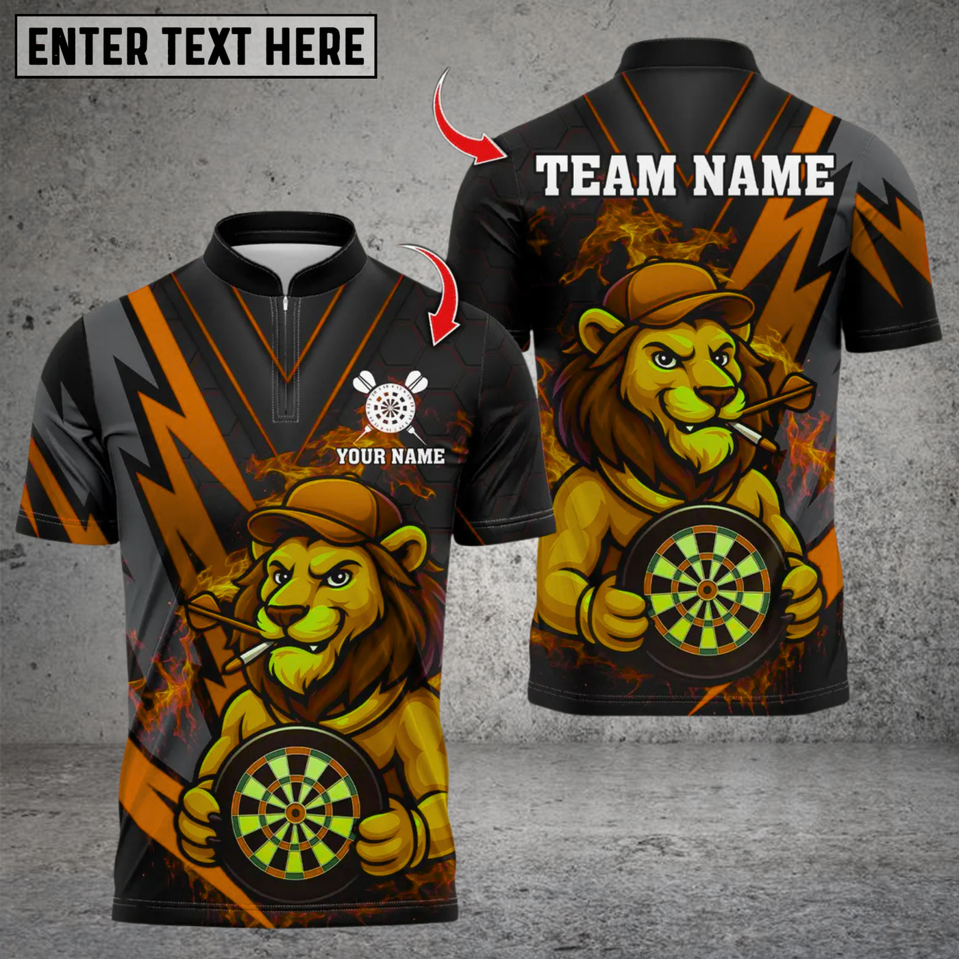 Blisscorners Darts Lion Design Multicolor Customized Name, Team Name 3D Shirts