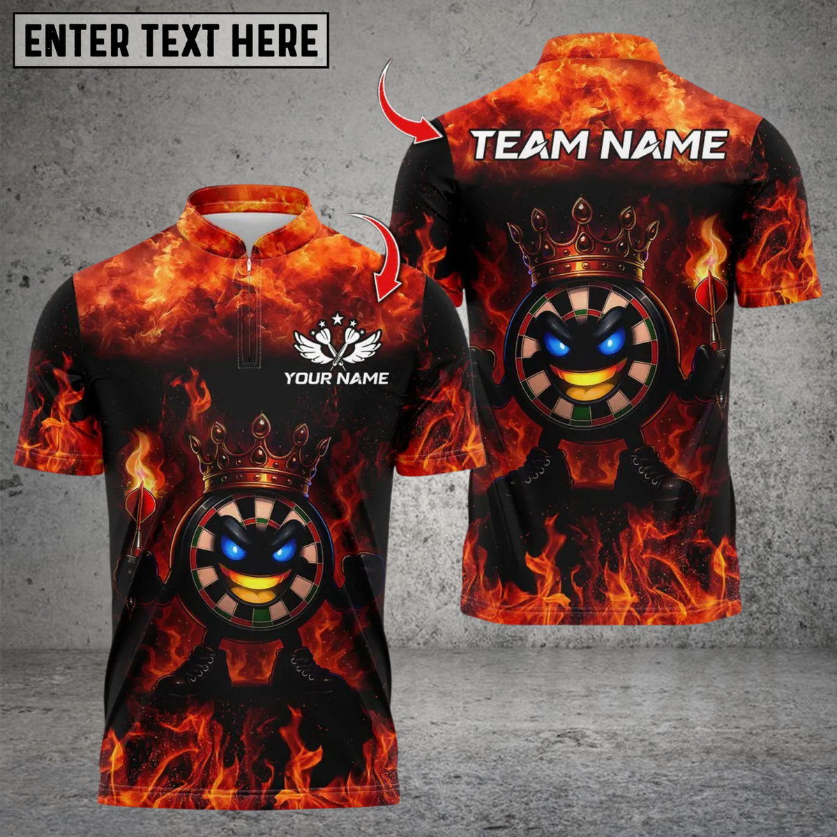 Blisscorners Funny Dartboard King Flame Crown Multicolor Customized Name, Team Name 3D Shirts