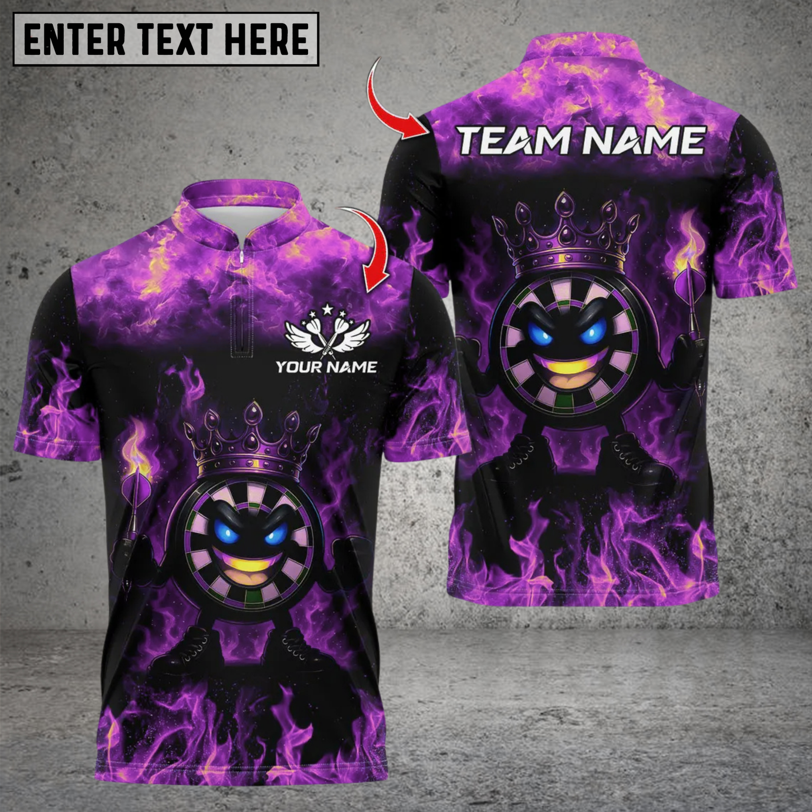 Blisscorners Funny Dartboard King Flame Crown Multicolor Customized Name, Team Name 3D Shirts