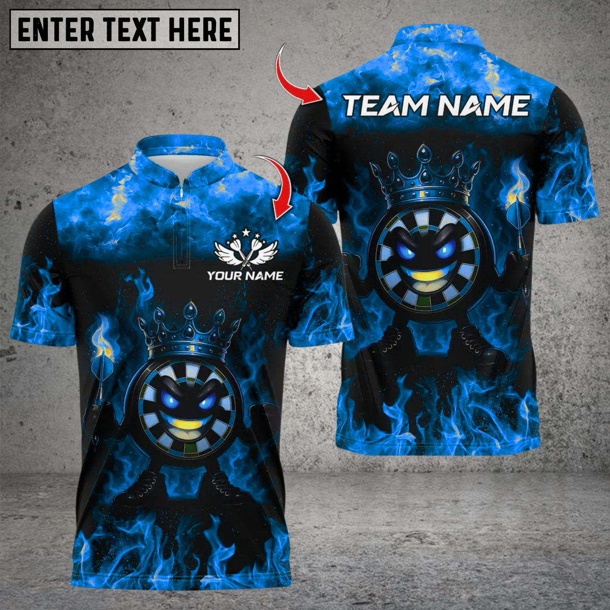 Blisscorners Funny Dartboard King Flame Crown Multicolor Customized Name, Team Name 3D Shirts