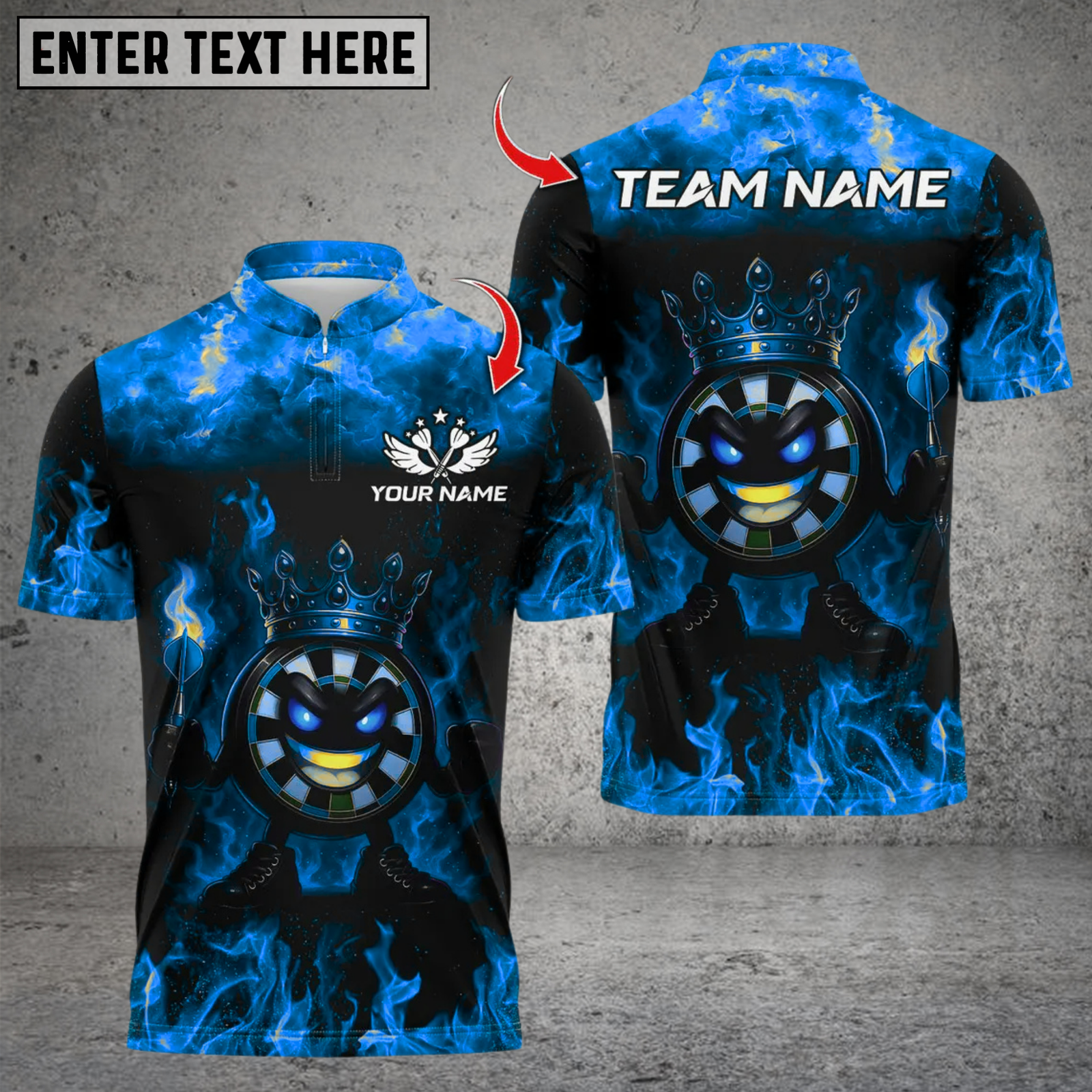 Blisscorners Funny Dartboard King Flame Crown Multicolor Customized Name, Team Name 3D Shirts