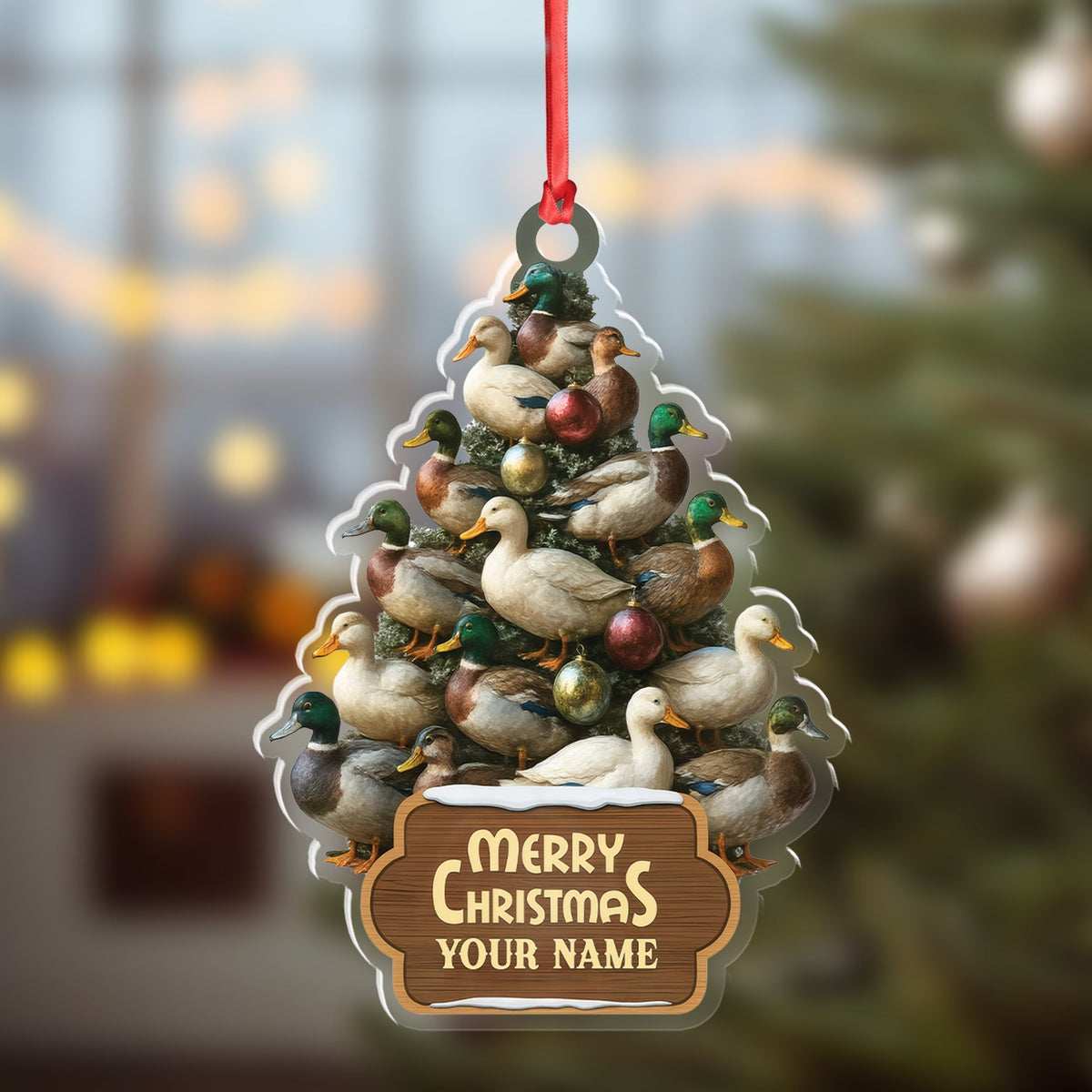 Blisscorners Funny Duck Christmas Tree Acrylic Ornament - Personalized Hunting Gift, Mallard Duck Lover Decoration, Rustic Country Holiday Decor
