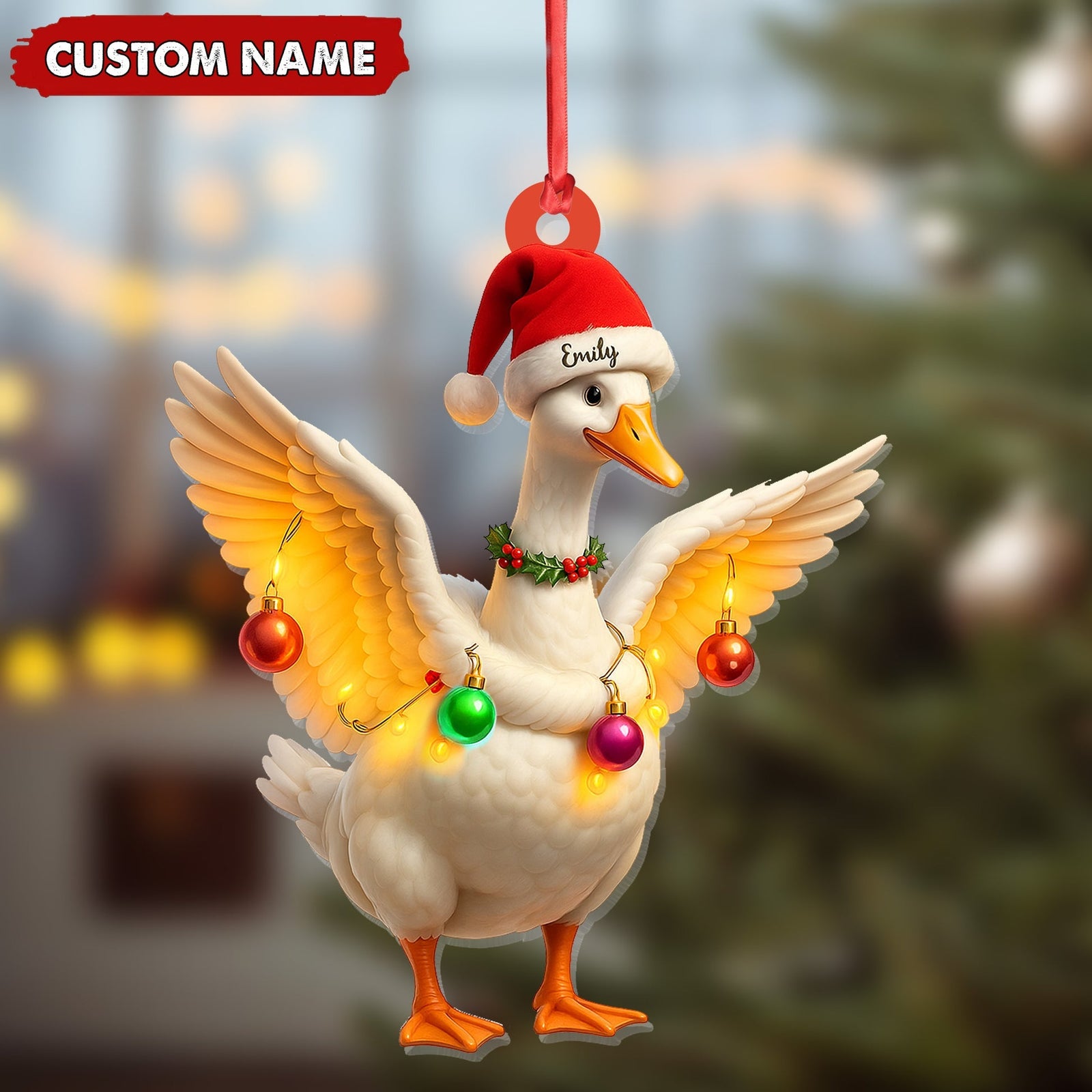 Blisscorners Custom Funny Christmas Duck Decoration Acrylic Ornament - Cute Personalized Holiday Gift for Friends & Duck Lovers