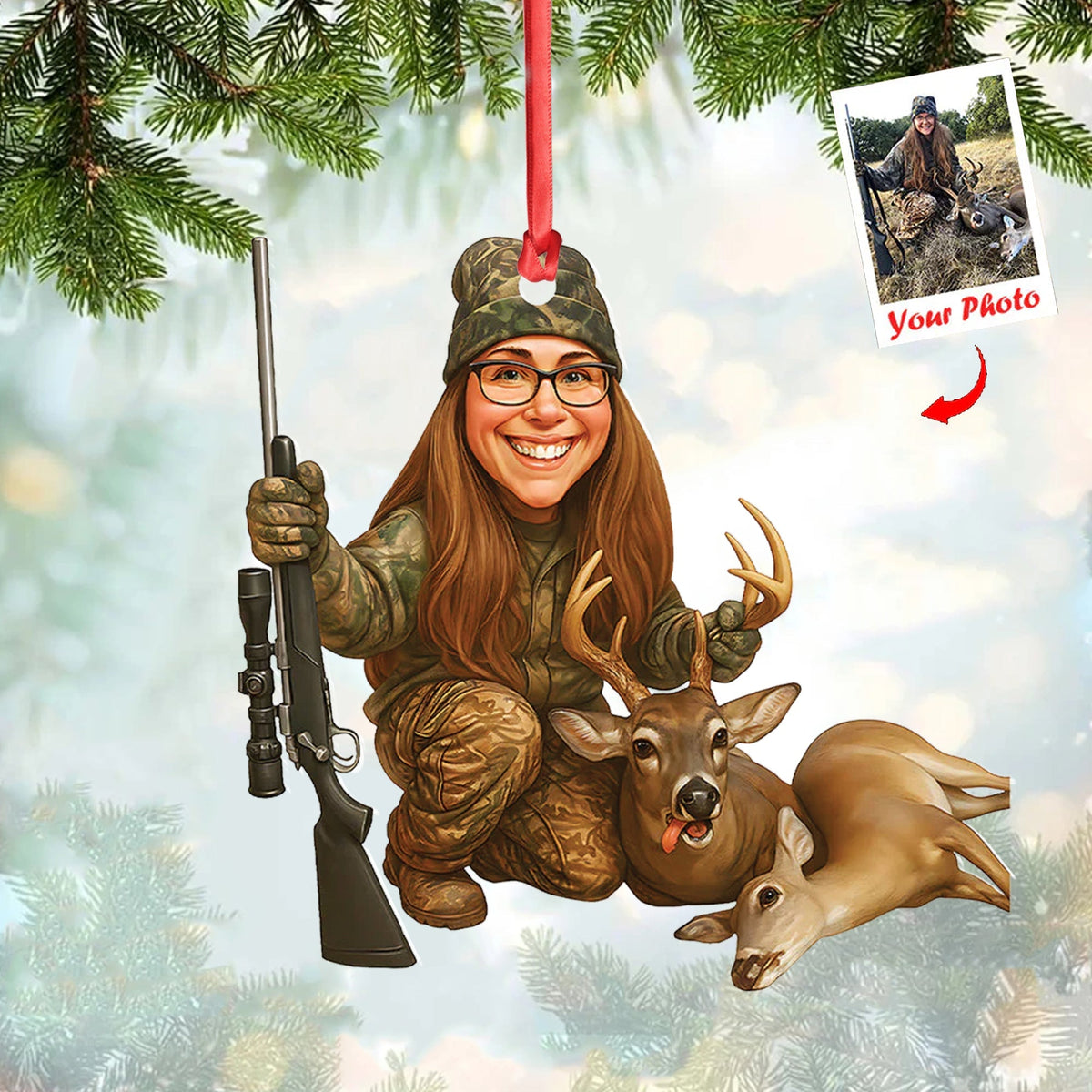 Blisscorners Personalized Hunting Acrylic Christmas Ornament Custom Photo Caricature Gift For Hunters LM0110