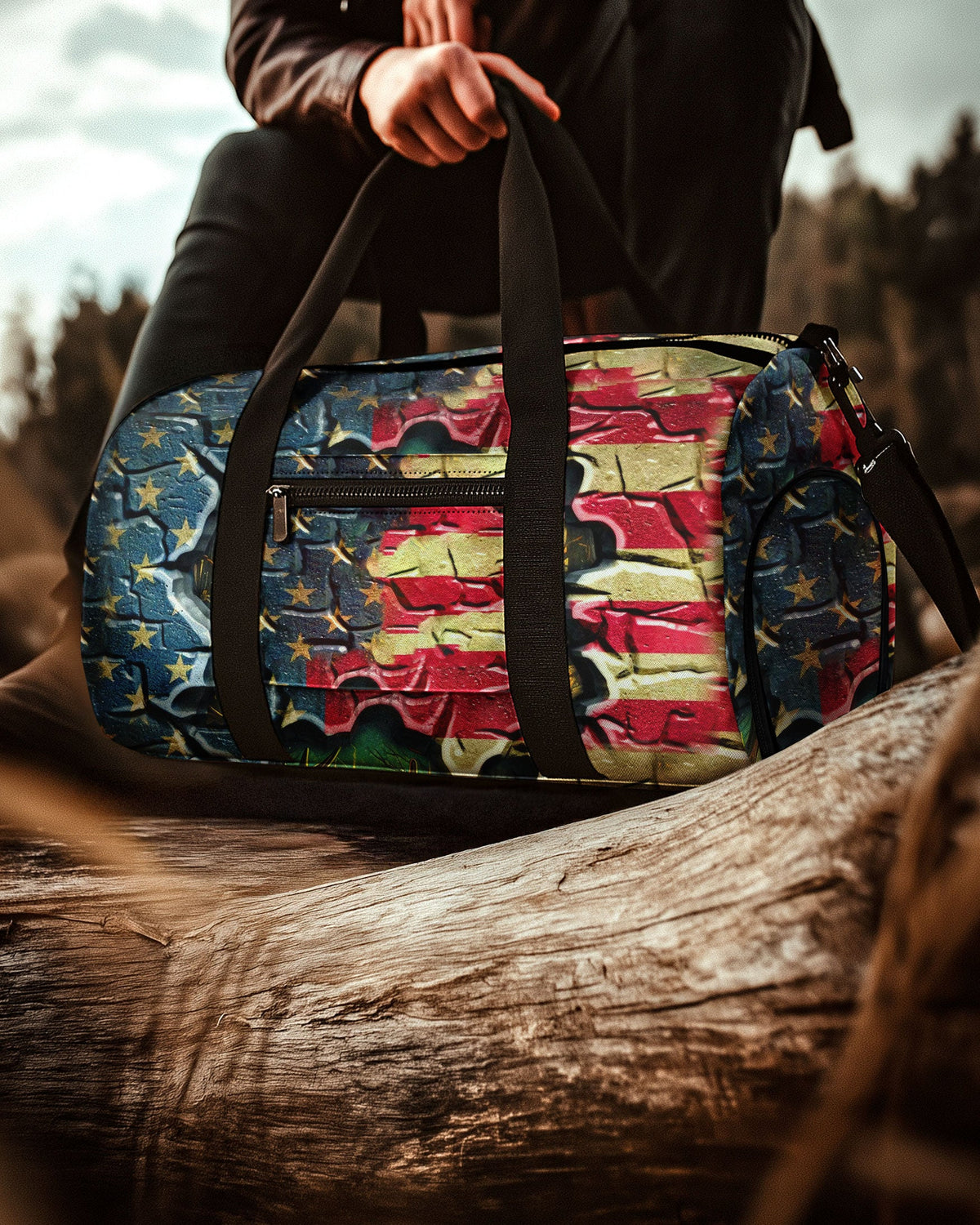 BLISSCORNERS DEER FOREST AMERICAN FLAG TRAVELLING BAG