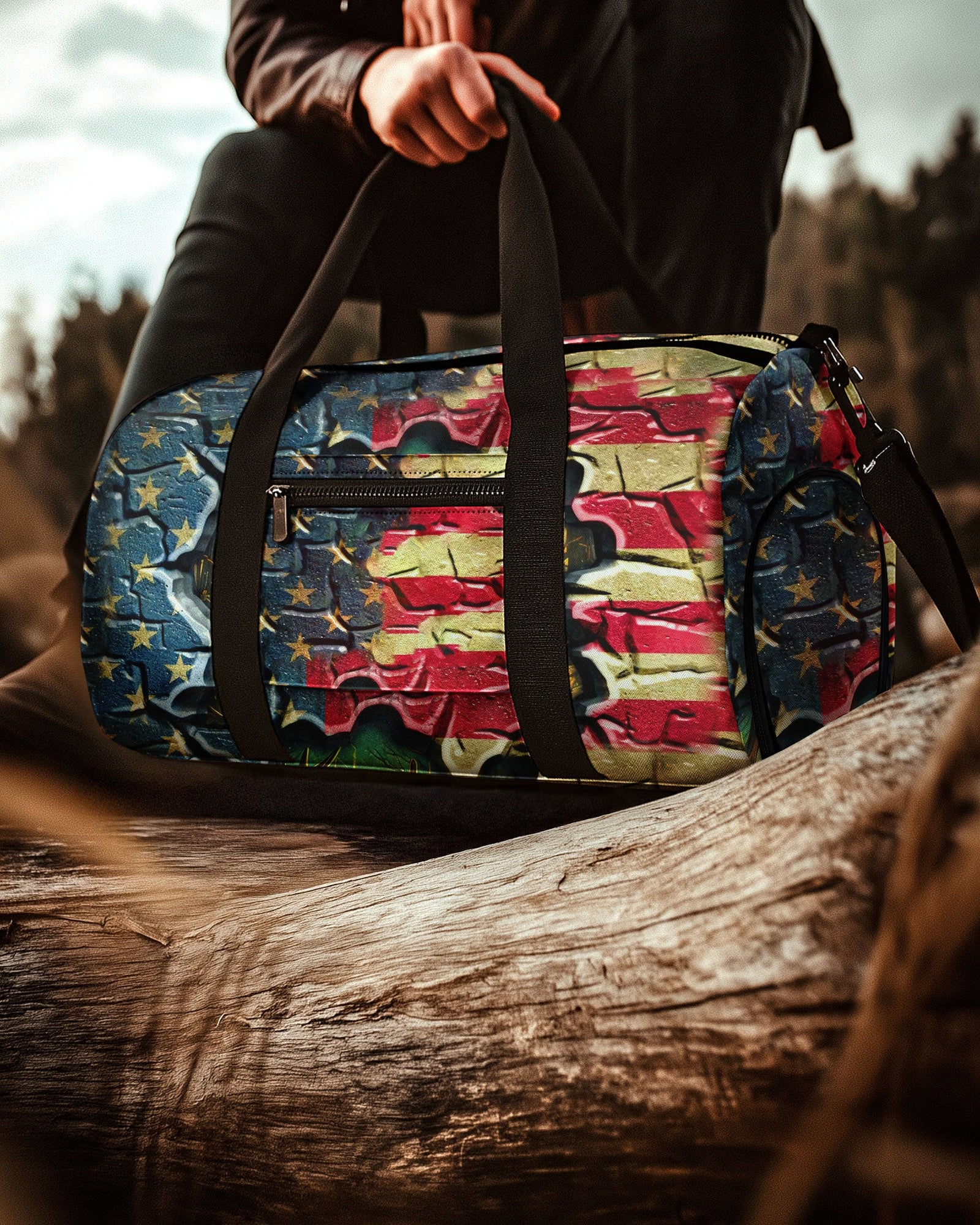 BLISSCORNERS DEER FOREST AMERICAN FLAG TRAVELLING BAG