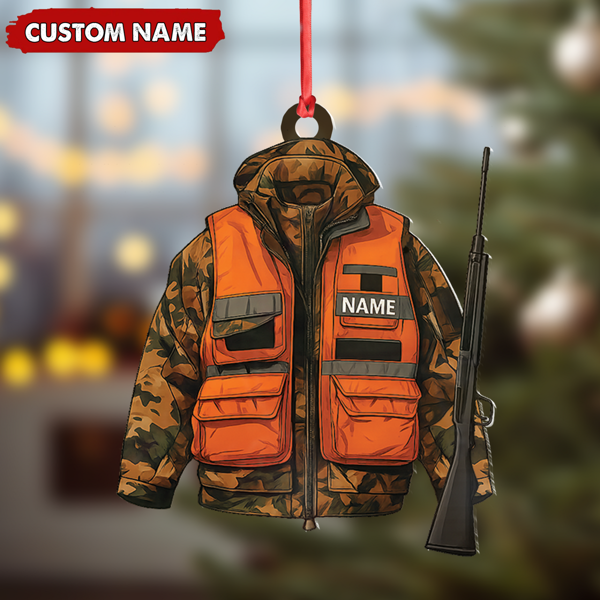 Blisscorners Personalized Hunter Ornament - Custom Camo Jacket Christmas Decoration for Men & Hunters LM0411