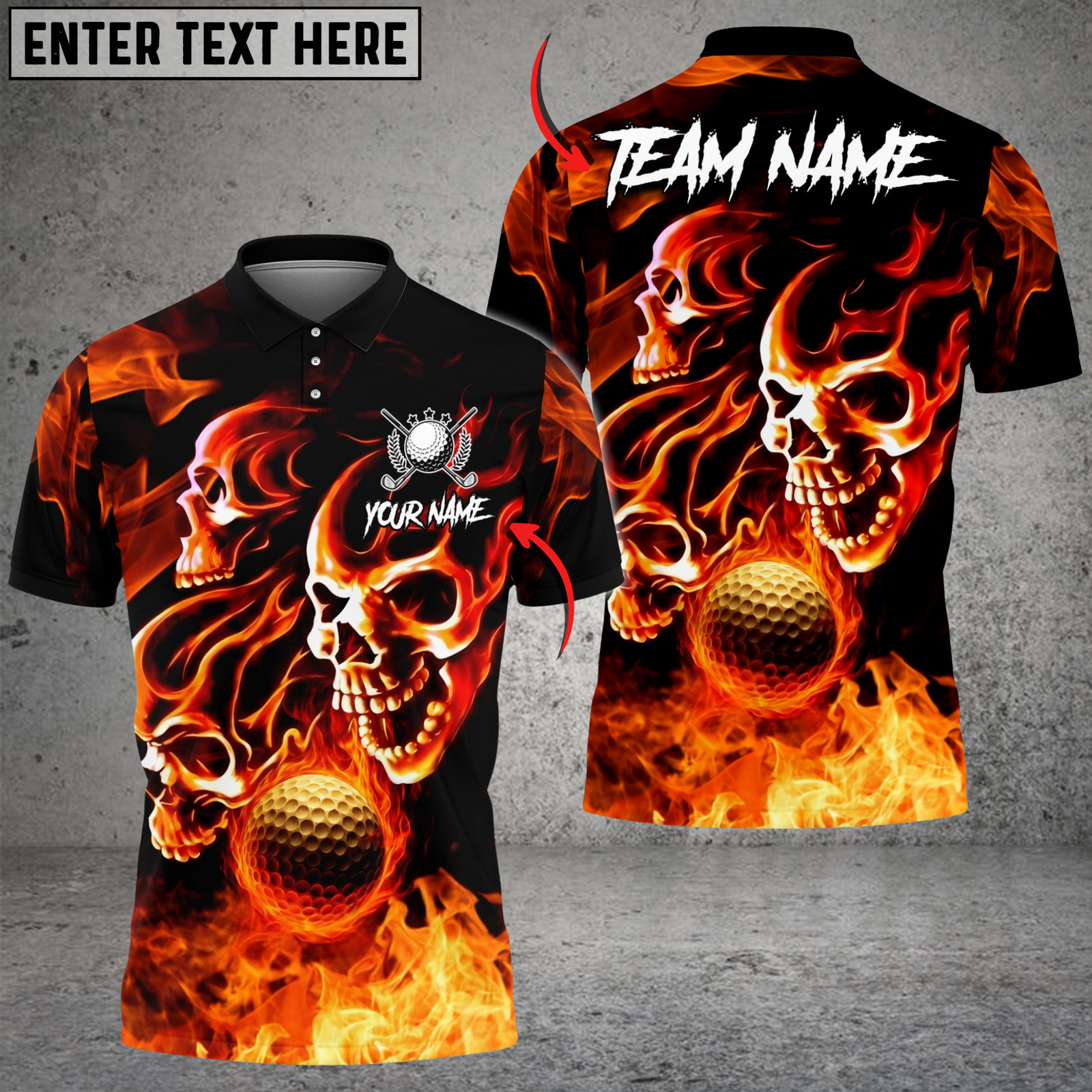 Blisscorners Golf Fire Flame Skull Multicolor Customized Name, Team Name 3D Shirts
