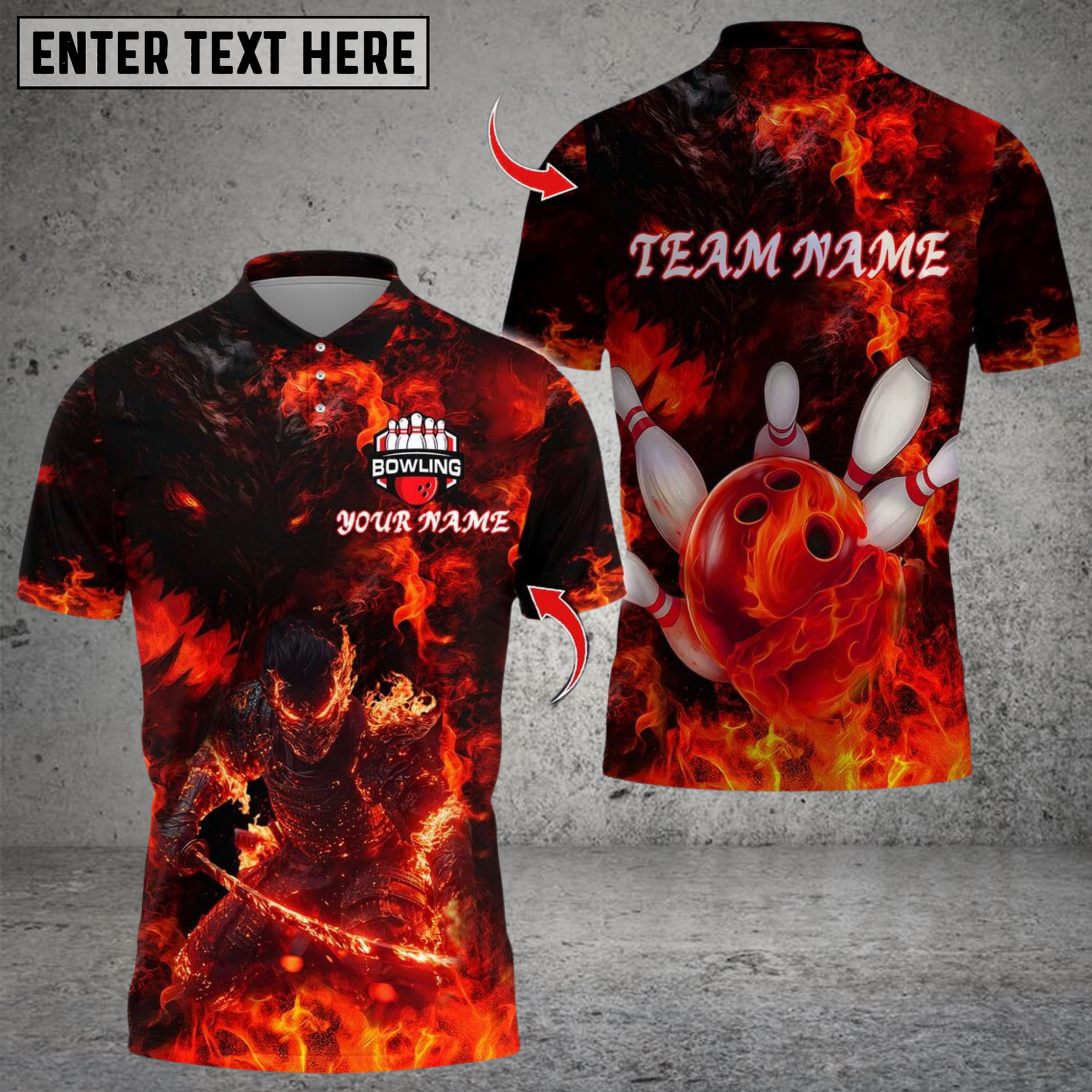Blisscorners Bowling And Pin Samurai Inferno Design Multicolor Customized Name, Team Name 3D Shirts