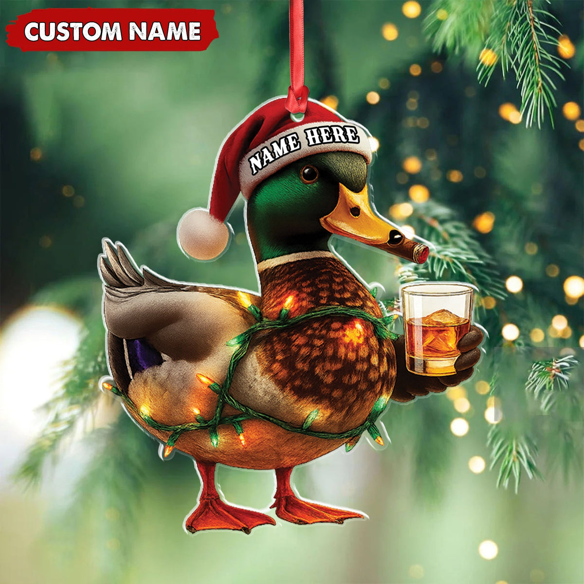 Blisscorners Personalized Funny Duck Smoking Acrylic Christmas OrnamentCustom Name Drinking Gift For Hunters LM0110