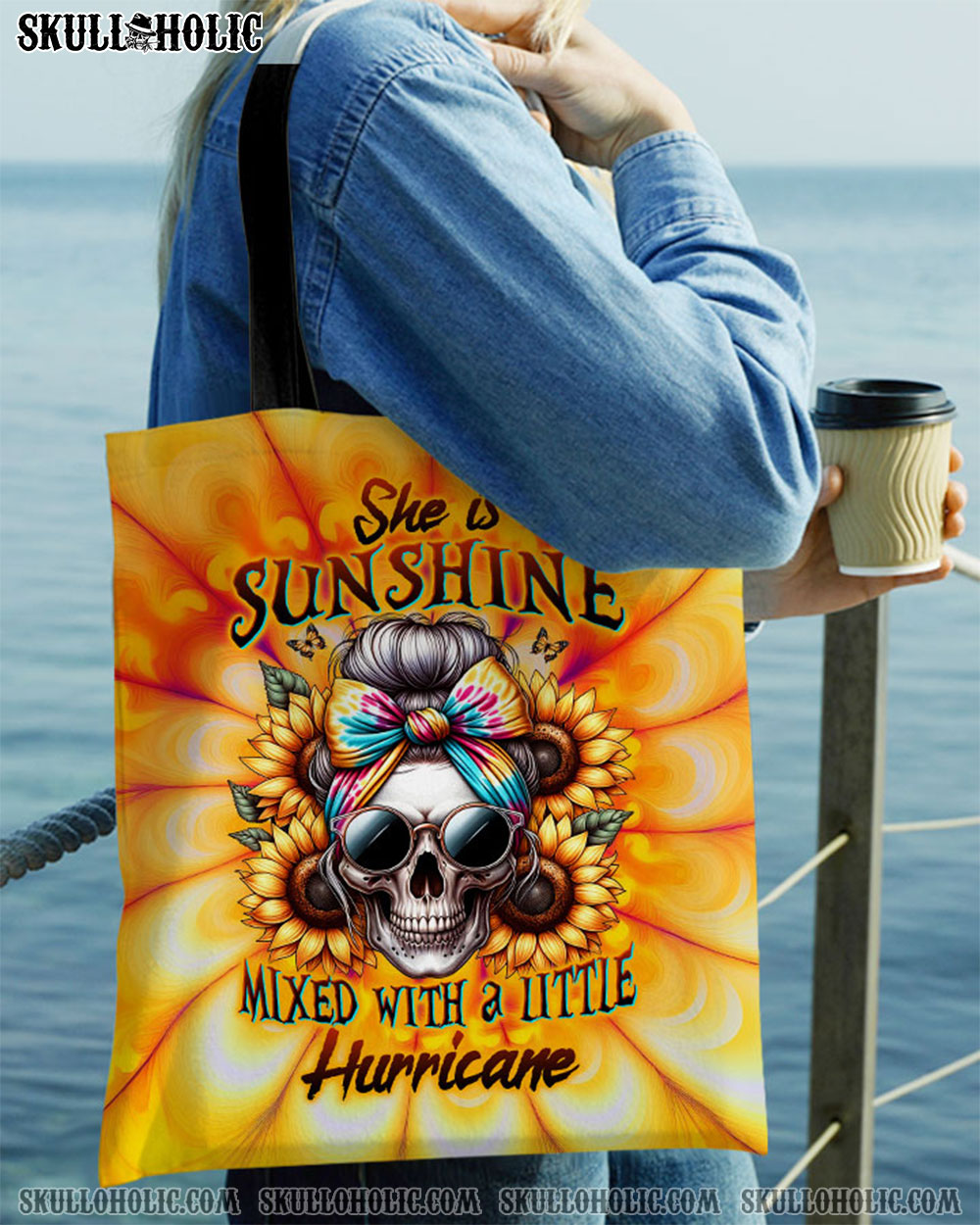 BLISSCORNERS SHE IS SUNSHINE SKULL TIE DYE TOTE BAG