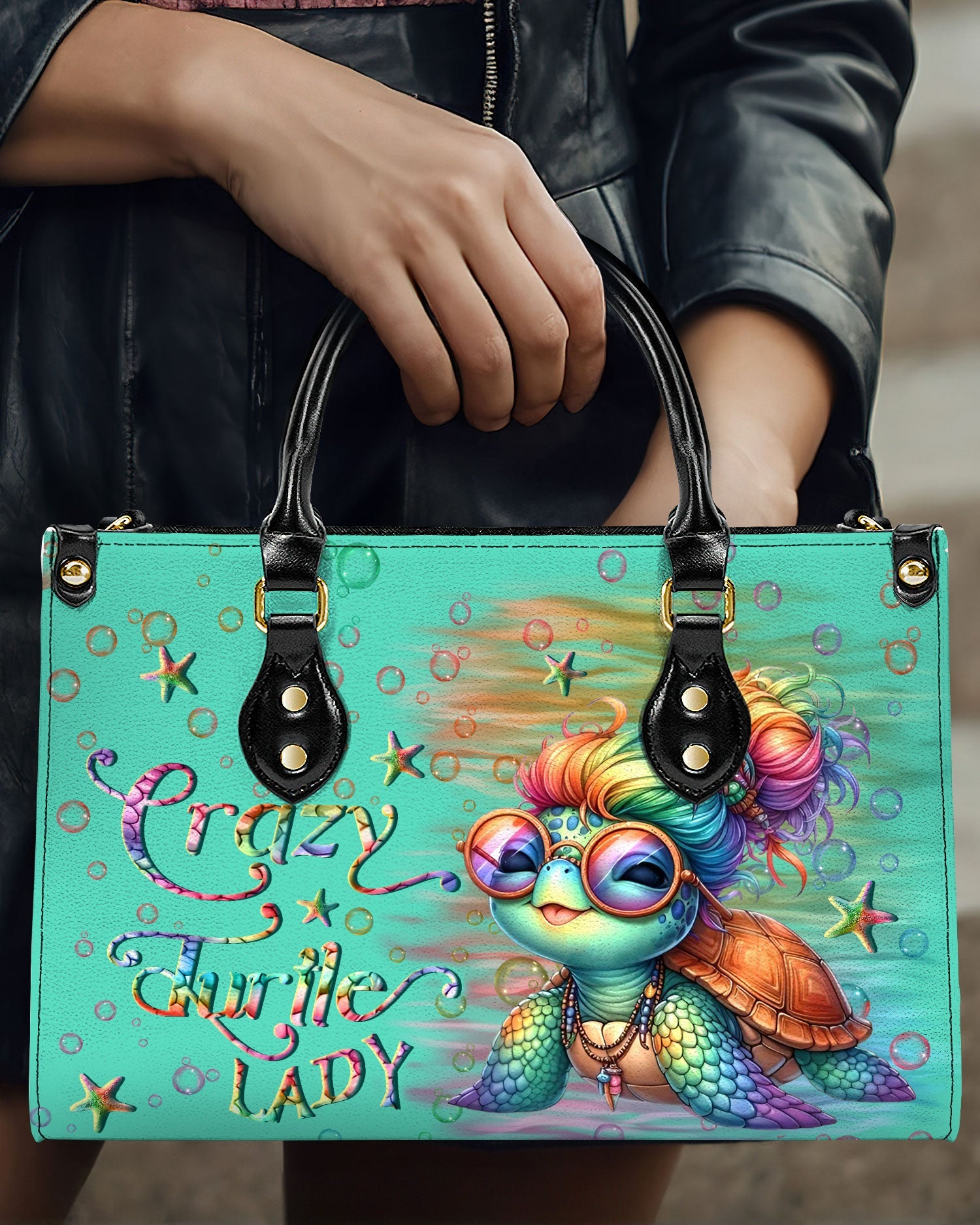 BLISSCORNERS CRAZY TURTLE LADY LEATHER HANDBAG