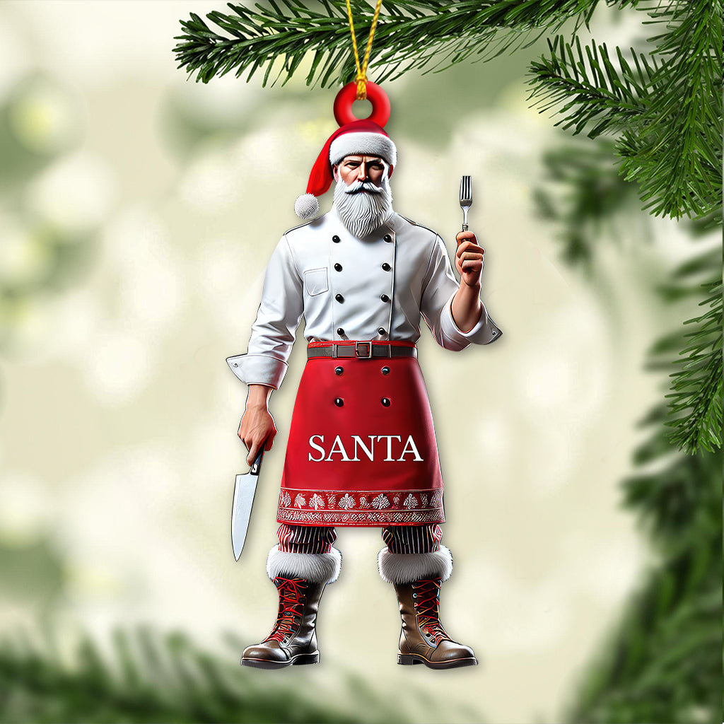 Blisscorners Custom Name Chef Santa Ornament, Christmas Gift for Cooking Lover2D Flat LM2111