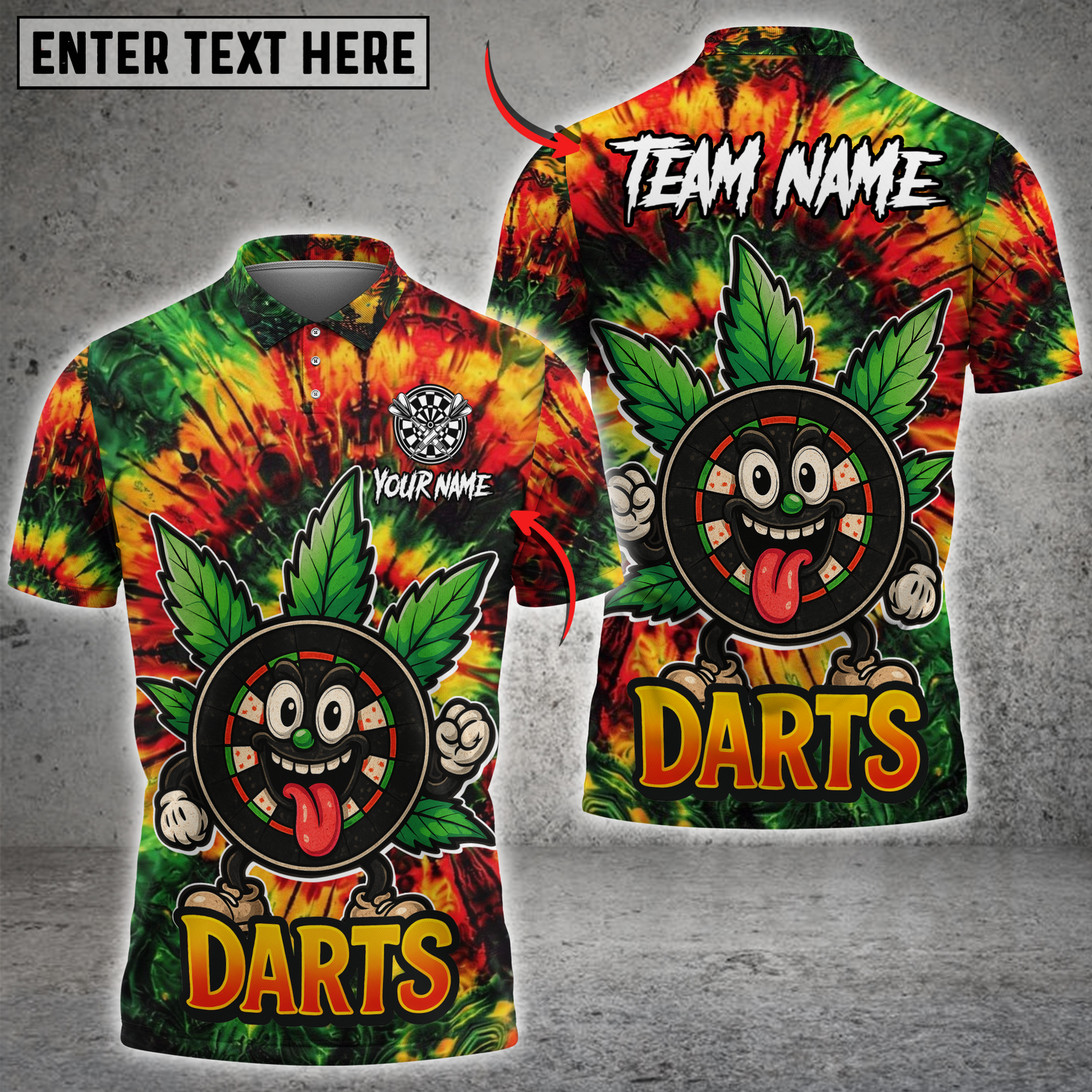 Blisscorners Darts Tie-Dye Leaf 420 Cartoon Design Personalized Name 3D Unisex Shirt