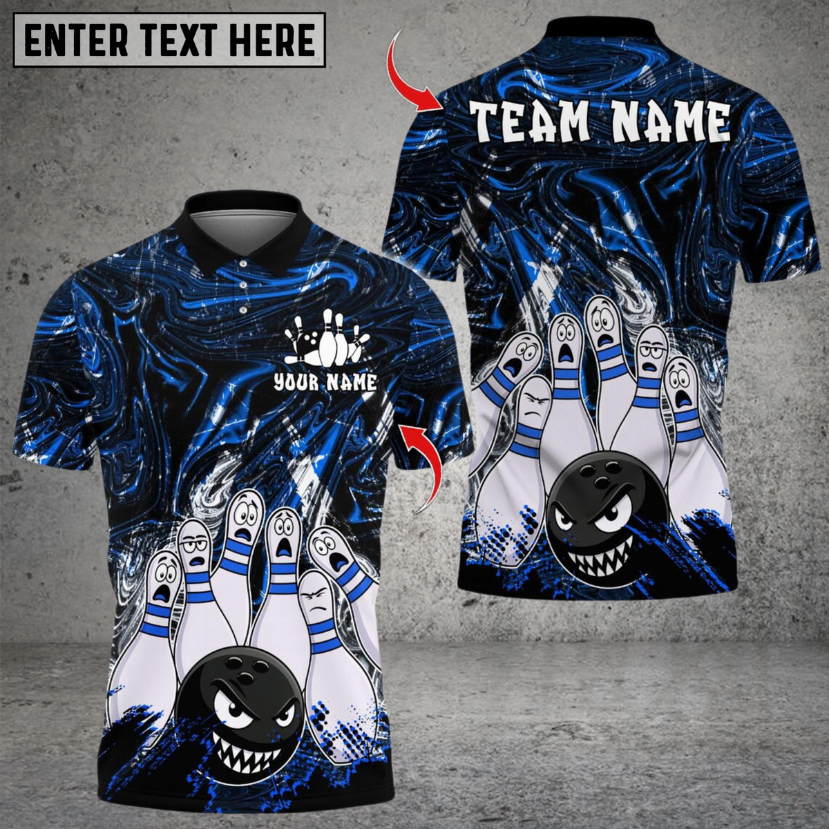 Blisscorners Bowling Angry Ball vs Screaming Pins Multicolor Customized Name, Team Name 3D Shirts