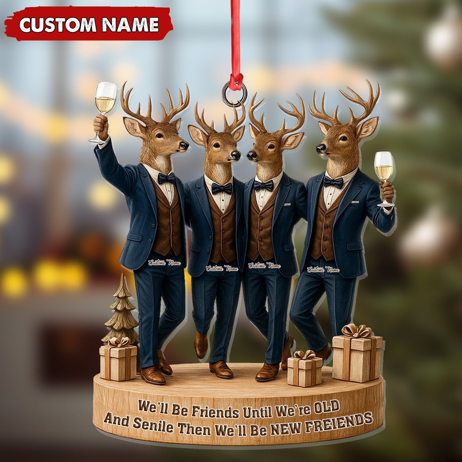 Blisscorners Personalized Friends Christmas Ornament, Funny Deer Best Friend Gift, Custom Name Tuxedo Buddy Keepsake MT2411