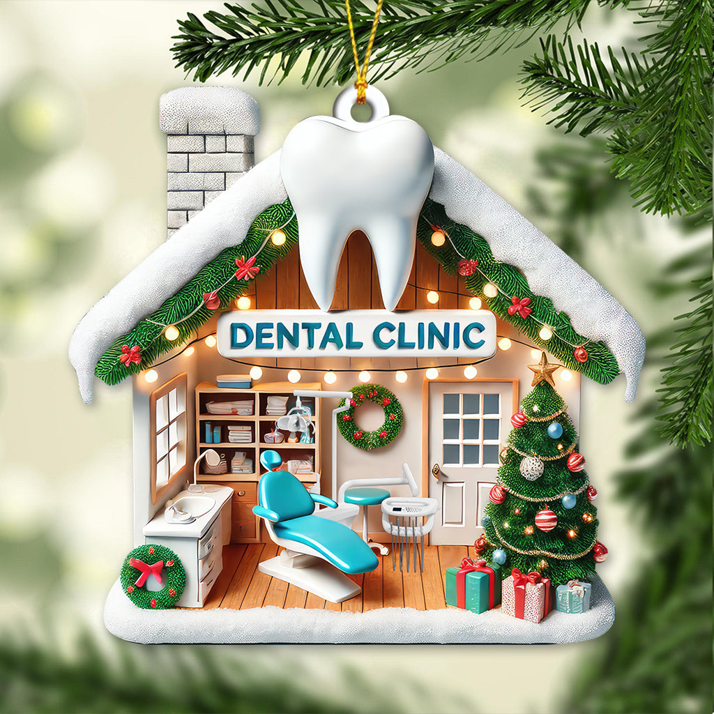 Blisscorners Custom Name Dental Clinic Ornament, Christmas Gift for Dentist2D Flat LM2211
