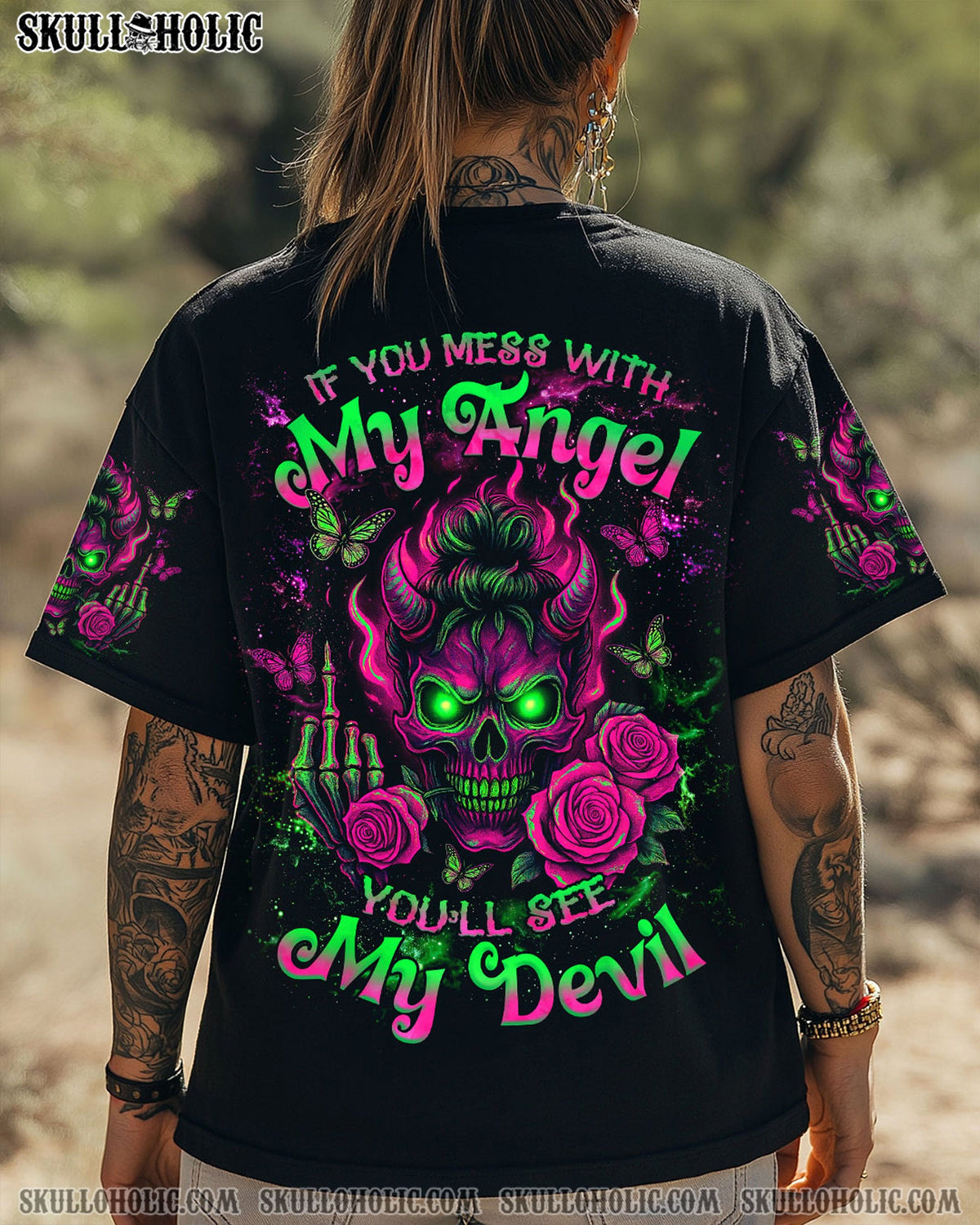 BLISSCORNERS KARMA IS A GOOD JUDGE SKULL MESSY BUN  ALL OVER PRINT