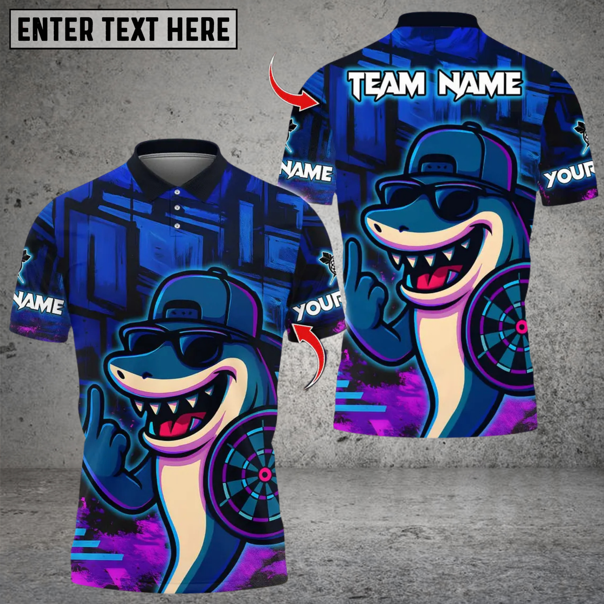 Blisscorners Darts Shark Graffiti Style Multicolor Customized Name, Team Name 3D Shirts