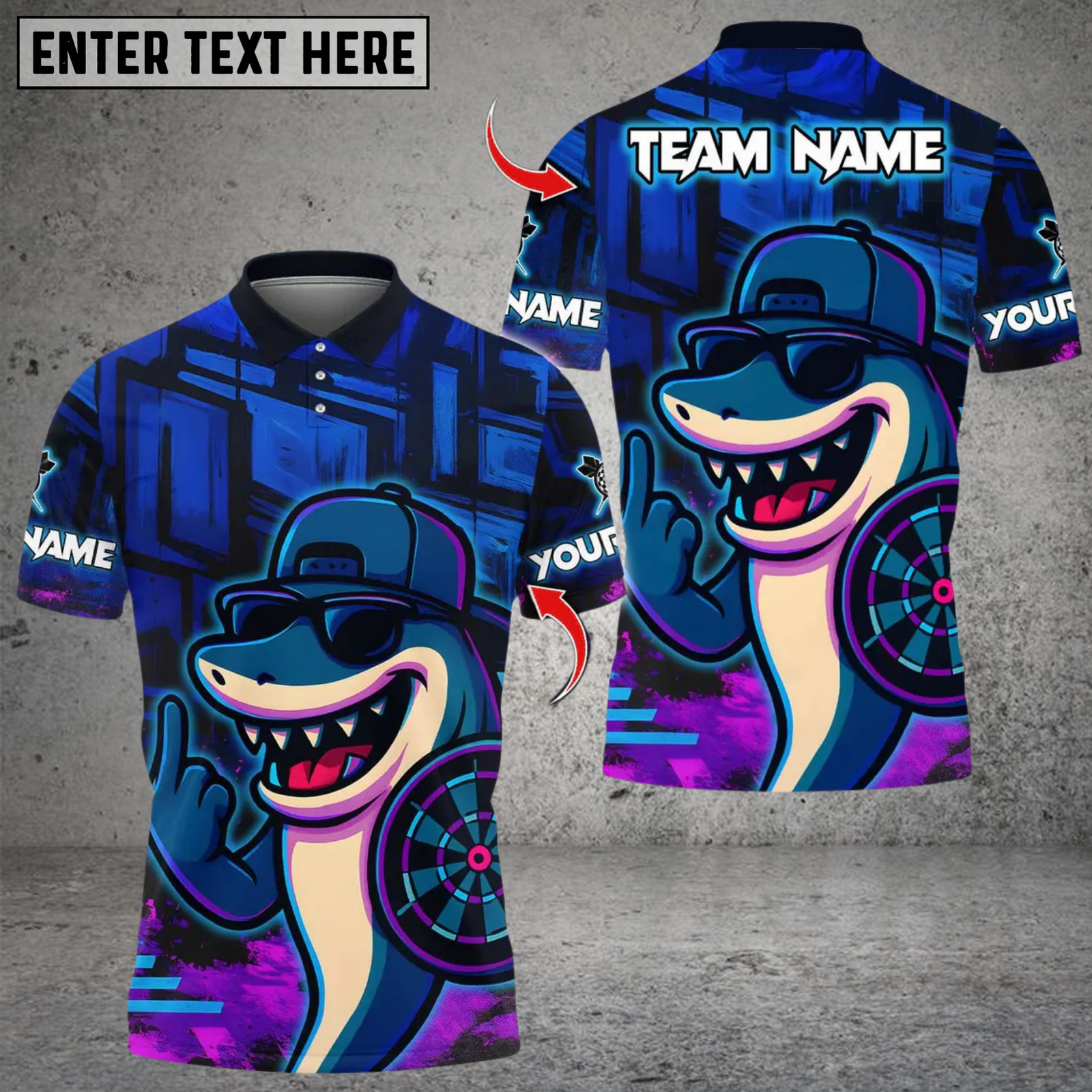 Blisscorners Darts Shark Graffiti Style Multicolor Customized Name, Team Name 3D Shirts