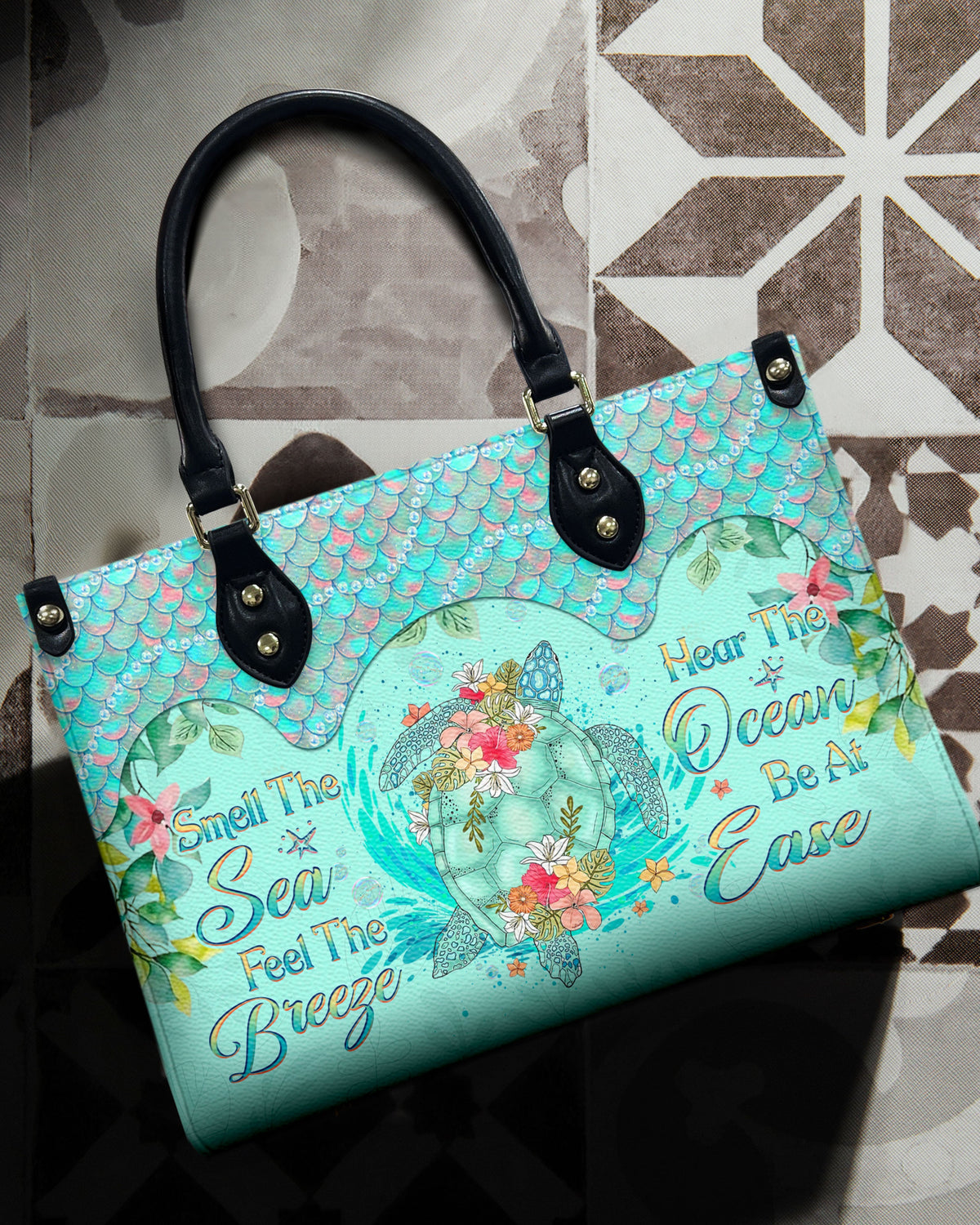 BLISSCORNERS SMELL THE SEA FEEL THE BREEZE TURTLE LEATHER HANDBAG