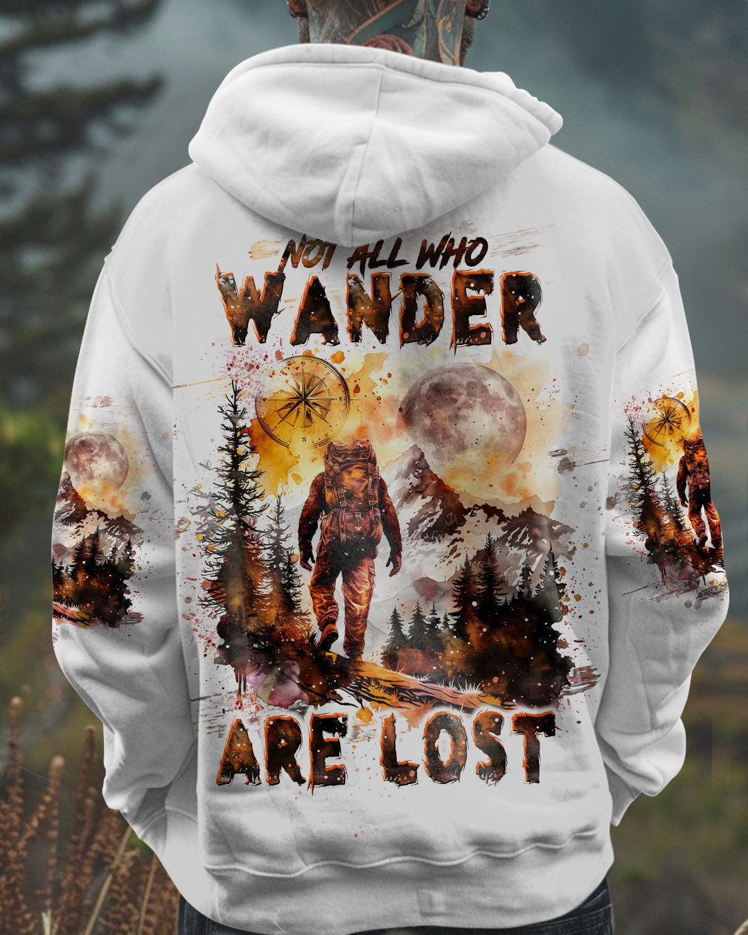 BLISSCORNERS NOT ALL WHO WANDER ARE LOST BIGFOOT COMPASS ALL OVER PRINT