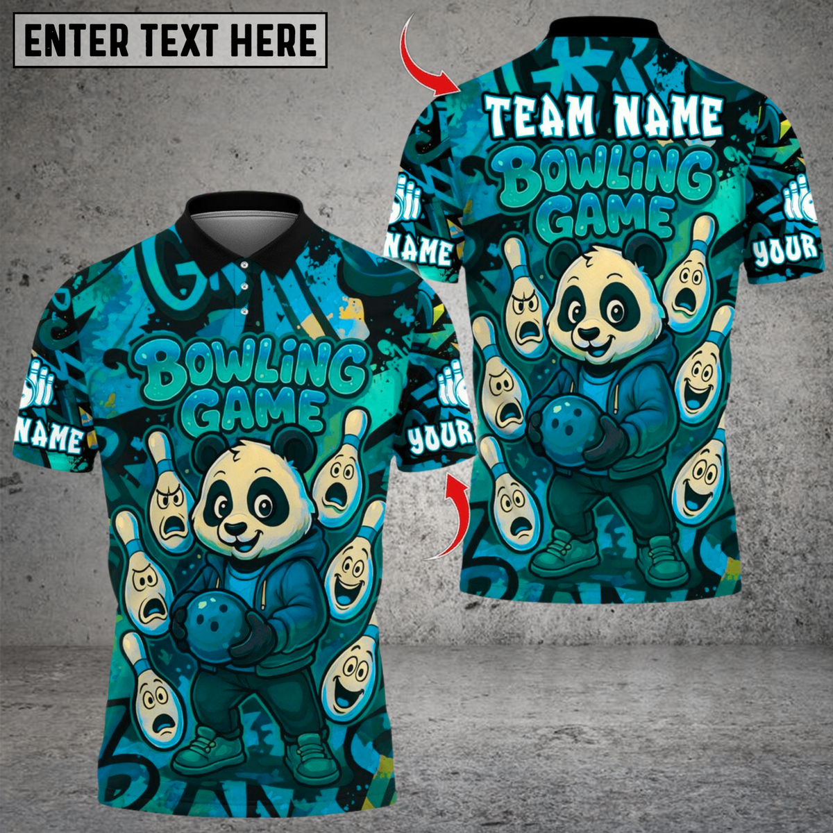 Blisscorners Bowling Panda Cartoon Multicolor Customized Name, Team Name 3D Shirts
