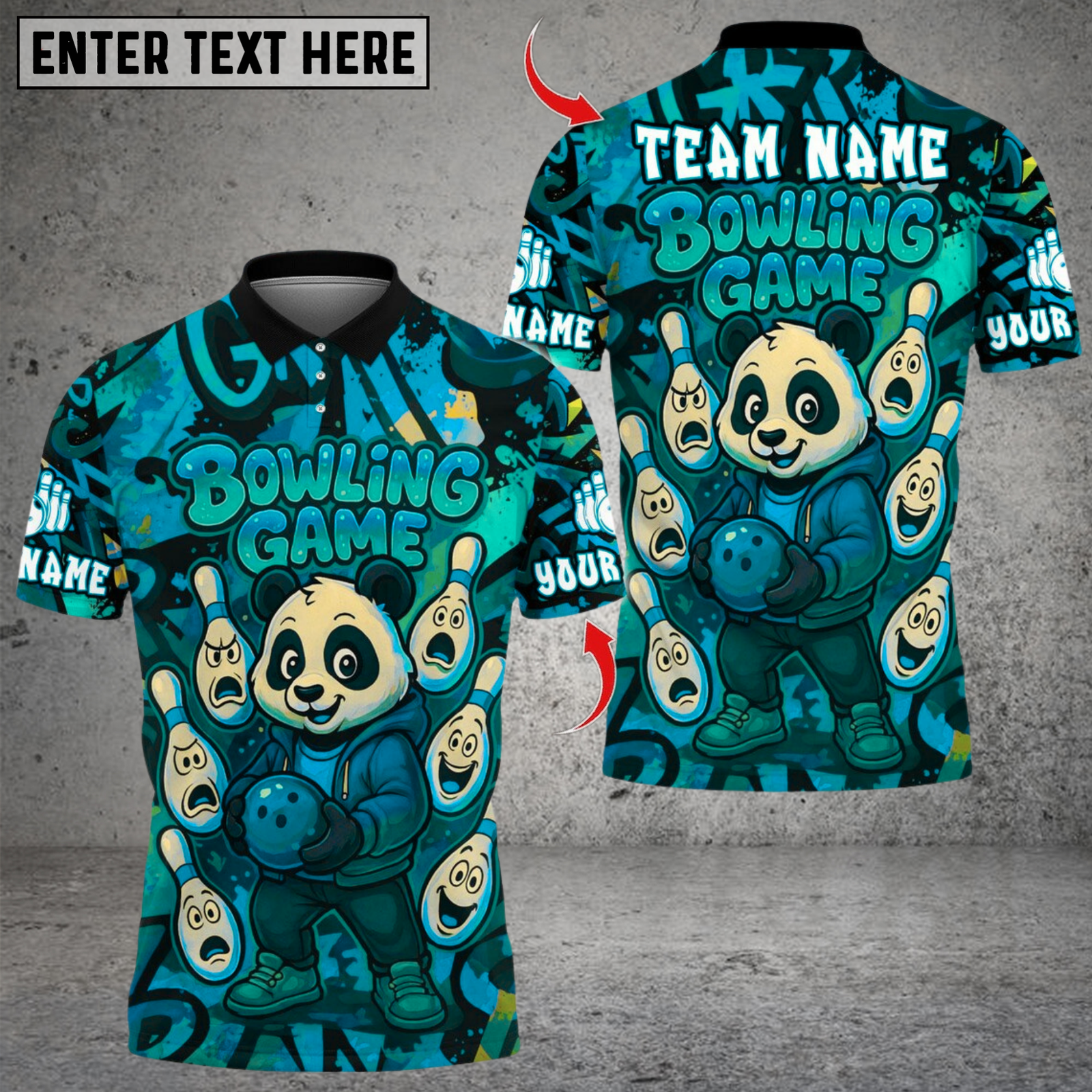 Blisscorners Bowling Panda Cartoon Multicolor Customized Name, Team Name 3D Shirts