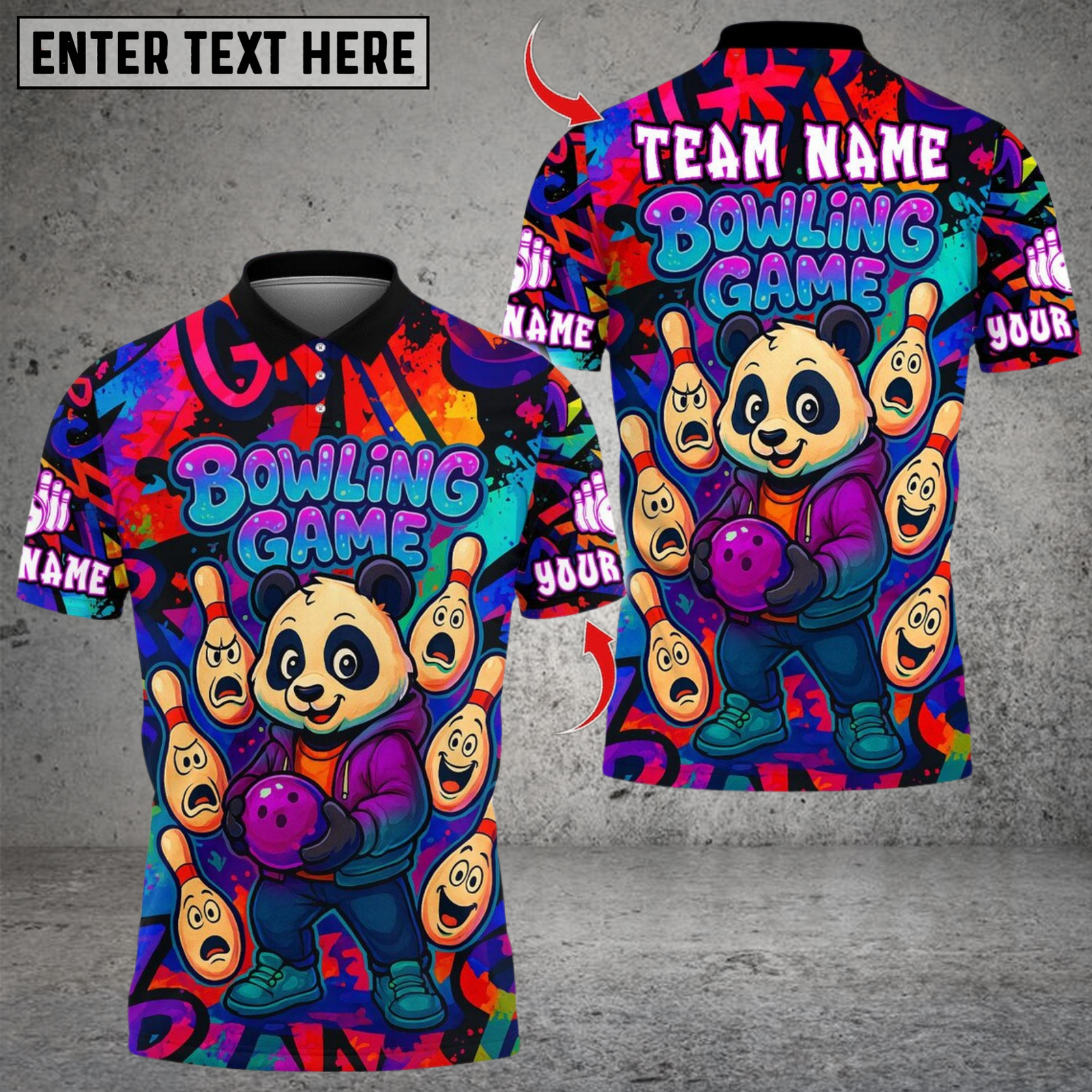 Blisscorners Bowling Panda Cartoon Multicolor Customized Name, Team Name 3D Shirts