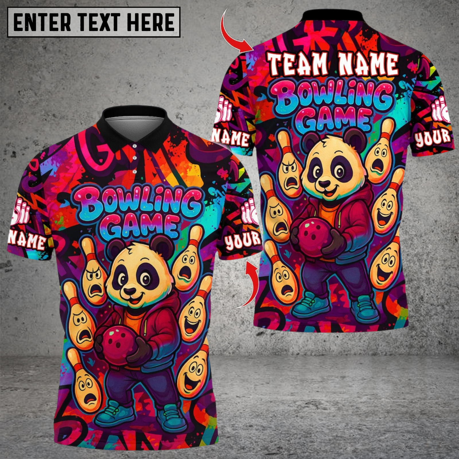 Blisscorners Bowling Panda Cartoon Multicolor Customized Name, Team Name 3D Shirts