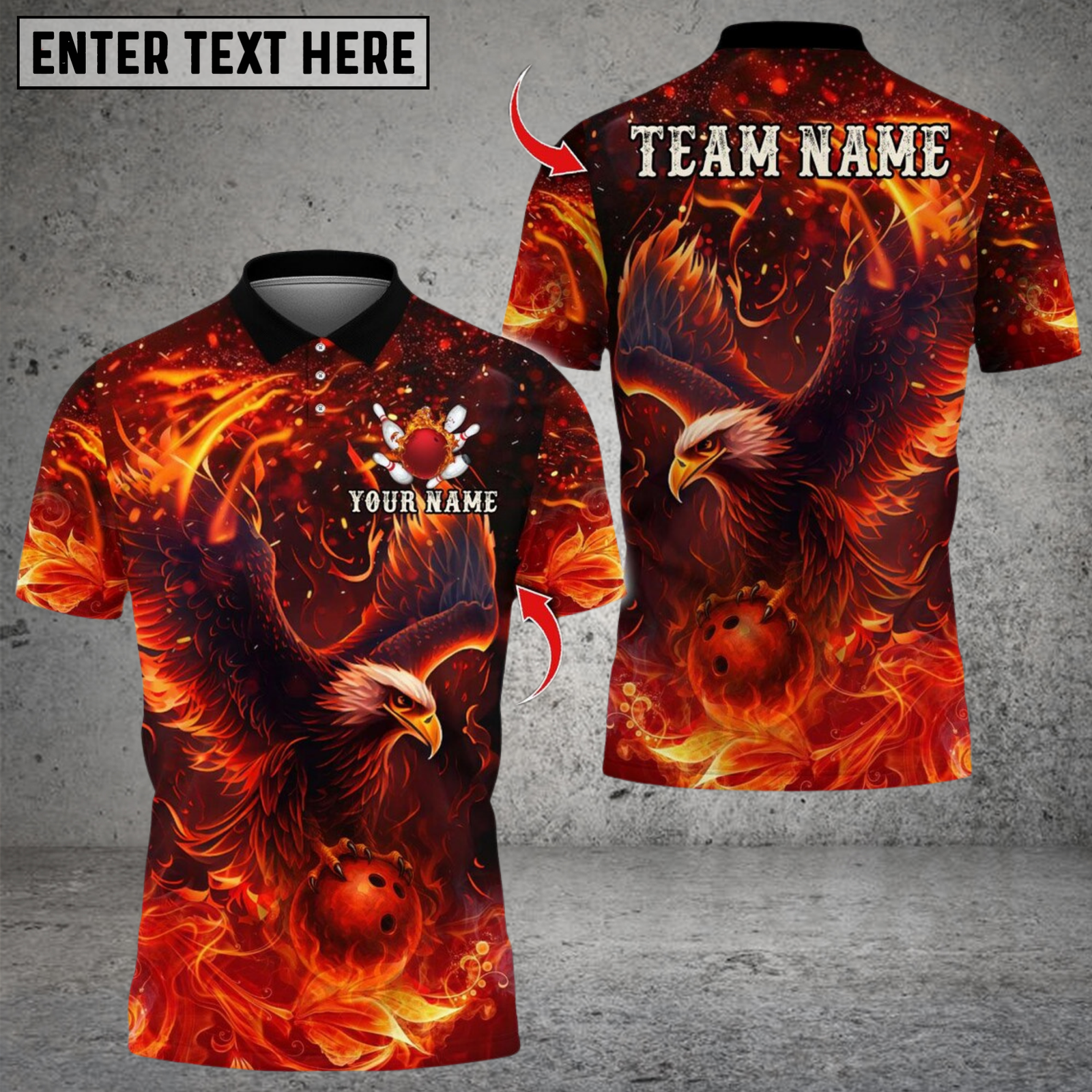 Blisscorners Bowling Flame Eagle Design Multicolor Customized Name, Team Name 3D Shirts