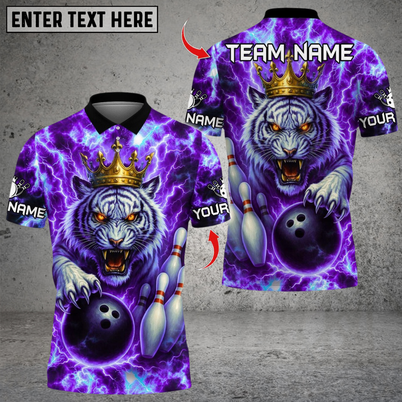 Blisscorners Bowling Thunder Lightning Tiger With Pin Design Multicolor Customized Name, Team Name 3D Shirts