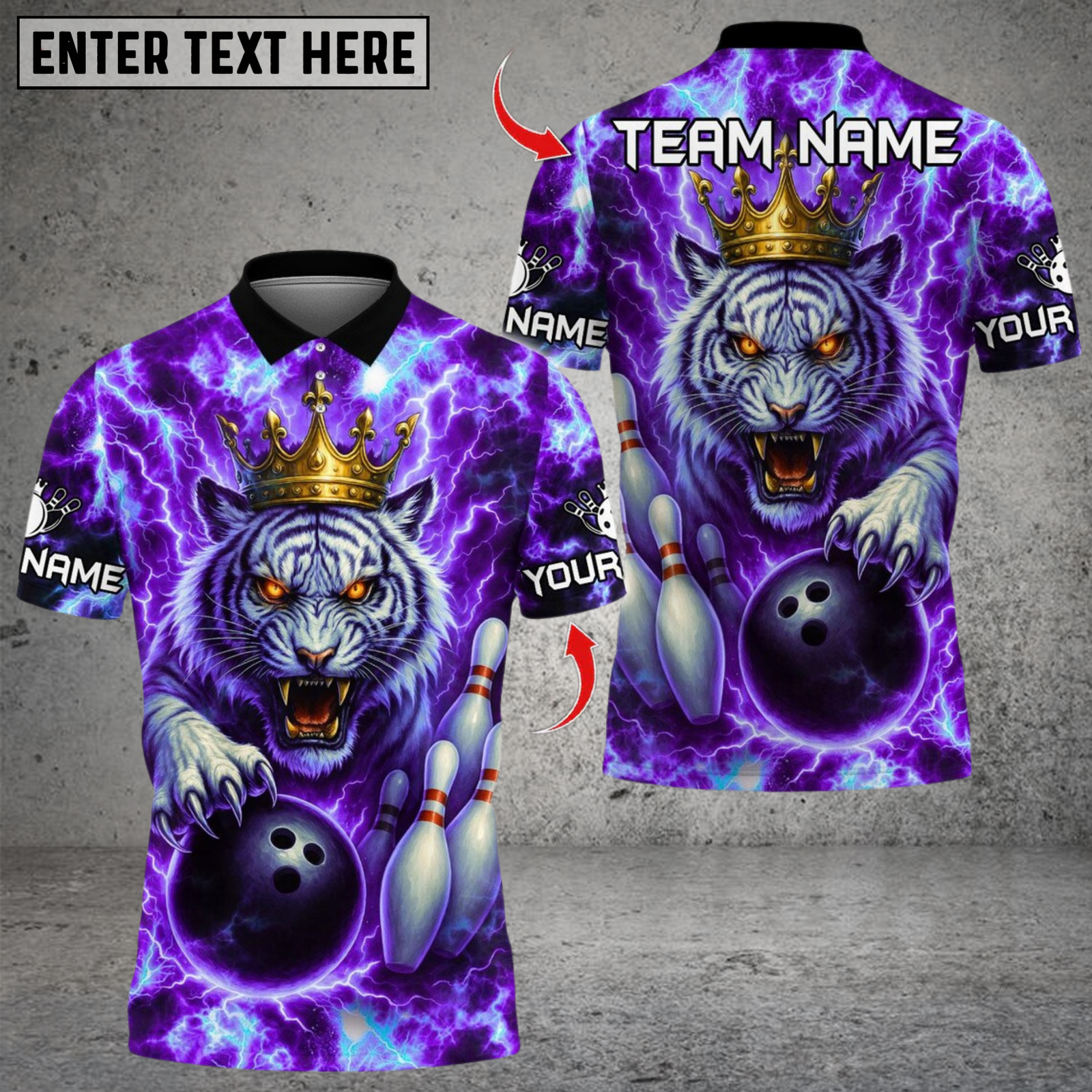 Blisscorners Bowling Thunder Lightning Tiger With Pin Design Multicolor Customized Name, Team Name 3D Shirts
