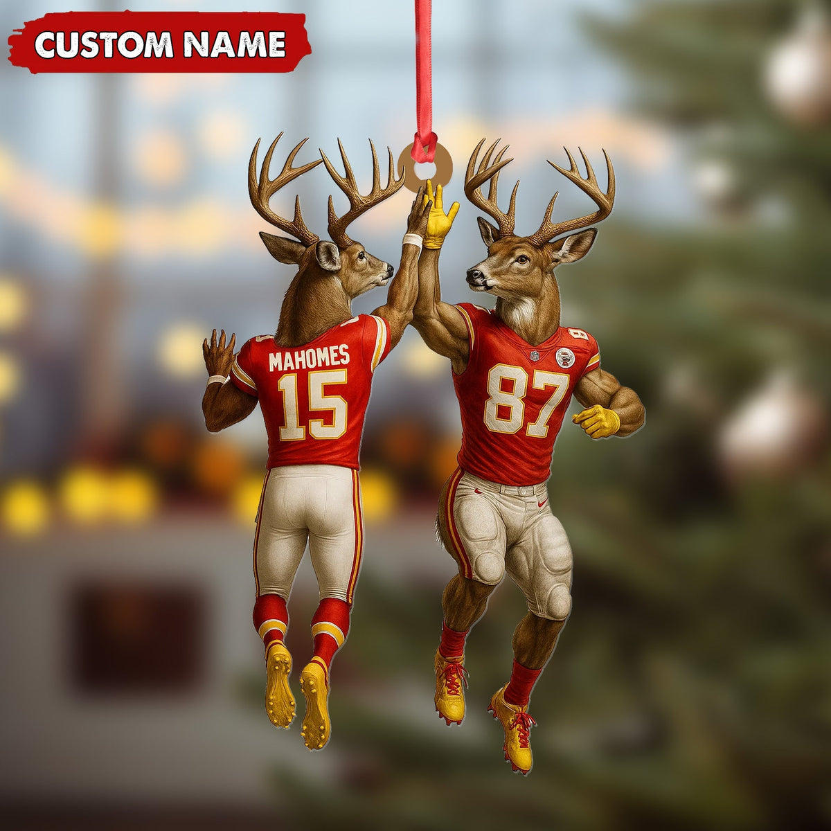 Blisscorners Personalized Football Christmas Ornament, Custom Name Deer Players Red Jersey, Funny Kansas City Football Fan Gift Decoration