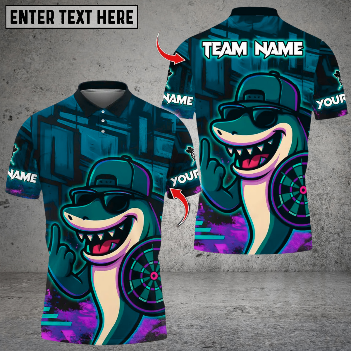 Blisscorners Darts Shark Graffiti Style Multicolor Customized Name, Team Name 3D Shirts