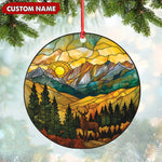 Blisscorners Personalized Deer Stained Glass Acrylic Ornament - Mountain Sunrise Christmas Tree Decoration Gift LM0411