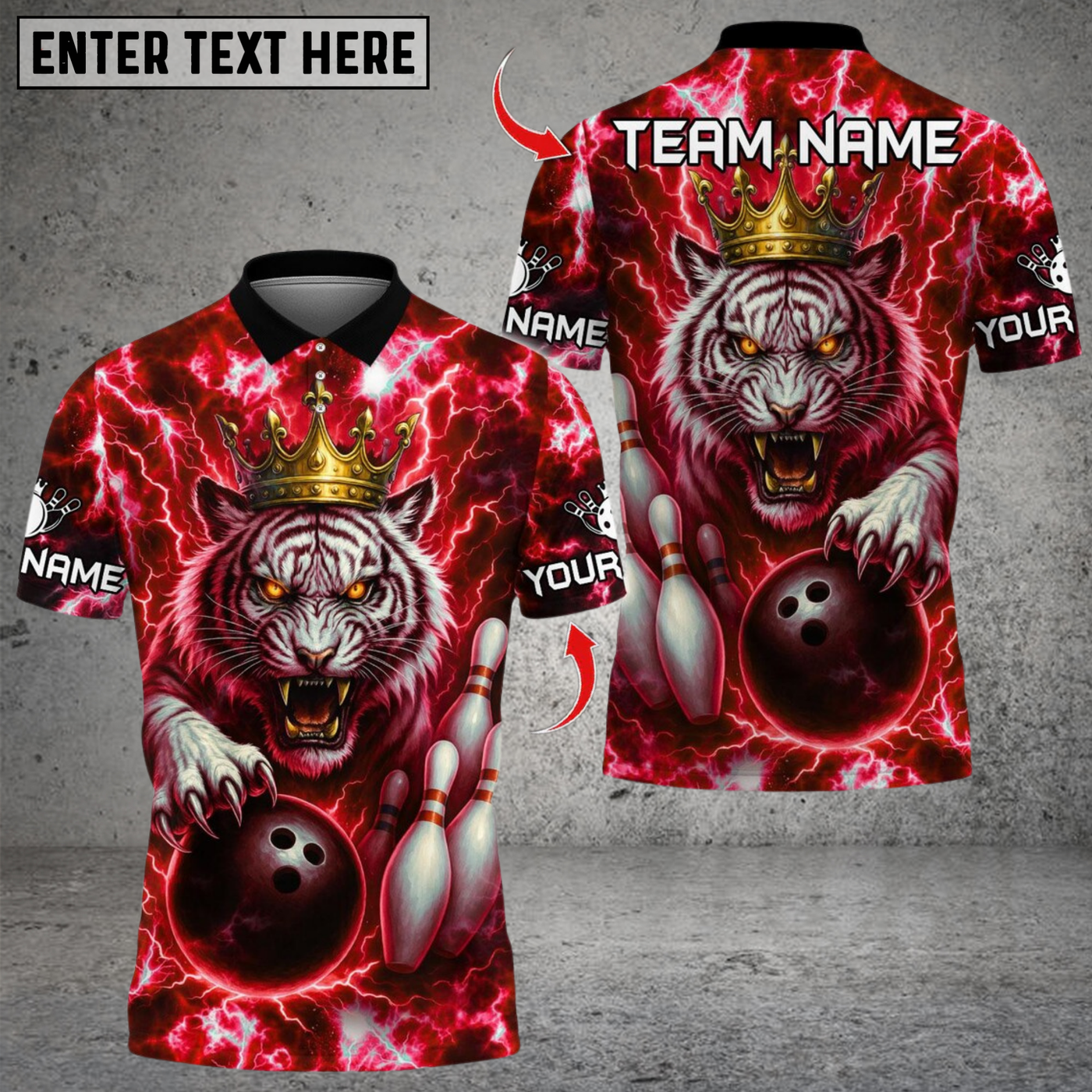 Blisscorners Bowling Thunder Lightning Tiger With Pin Design Multicolor Customized Name, Team Name 3D Shirts