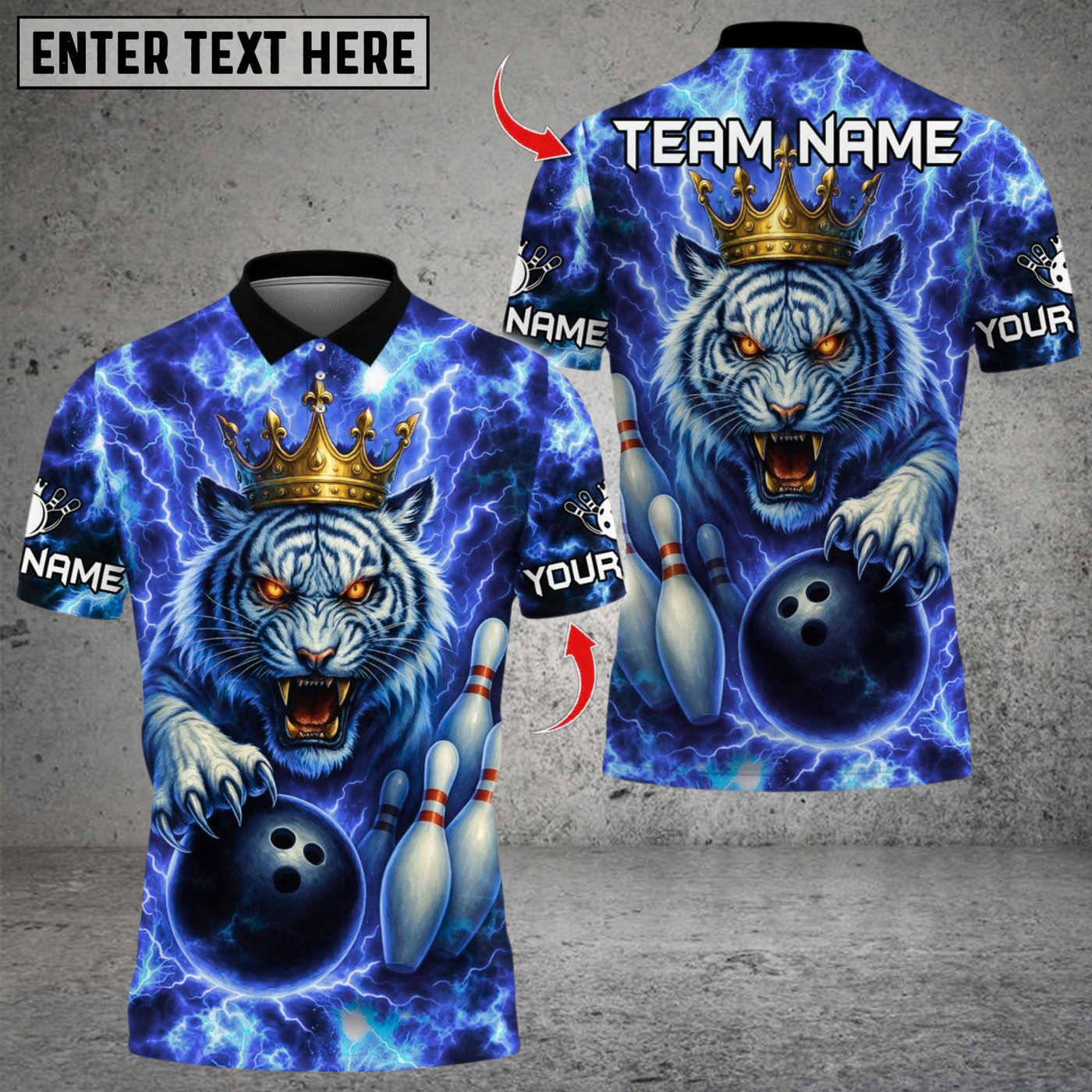 Blisscorners Bowling Thunder Lightning Tiger With Pin Design Multicolor Customized Name, Team Name 3D Shirts