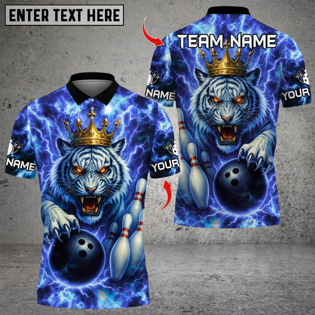 Blisscorners Bowling Thunder Lightning Tiger With Pin Design Multicolor Customized Name, Team Name 3D Shirts